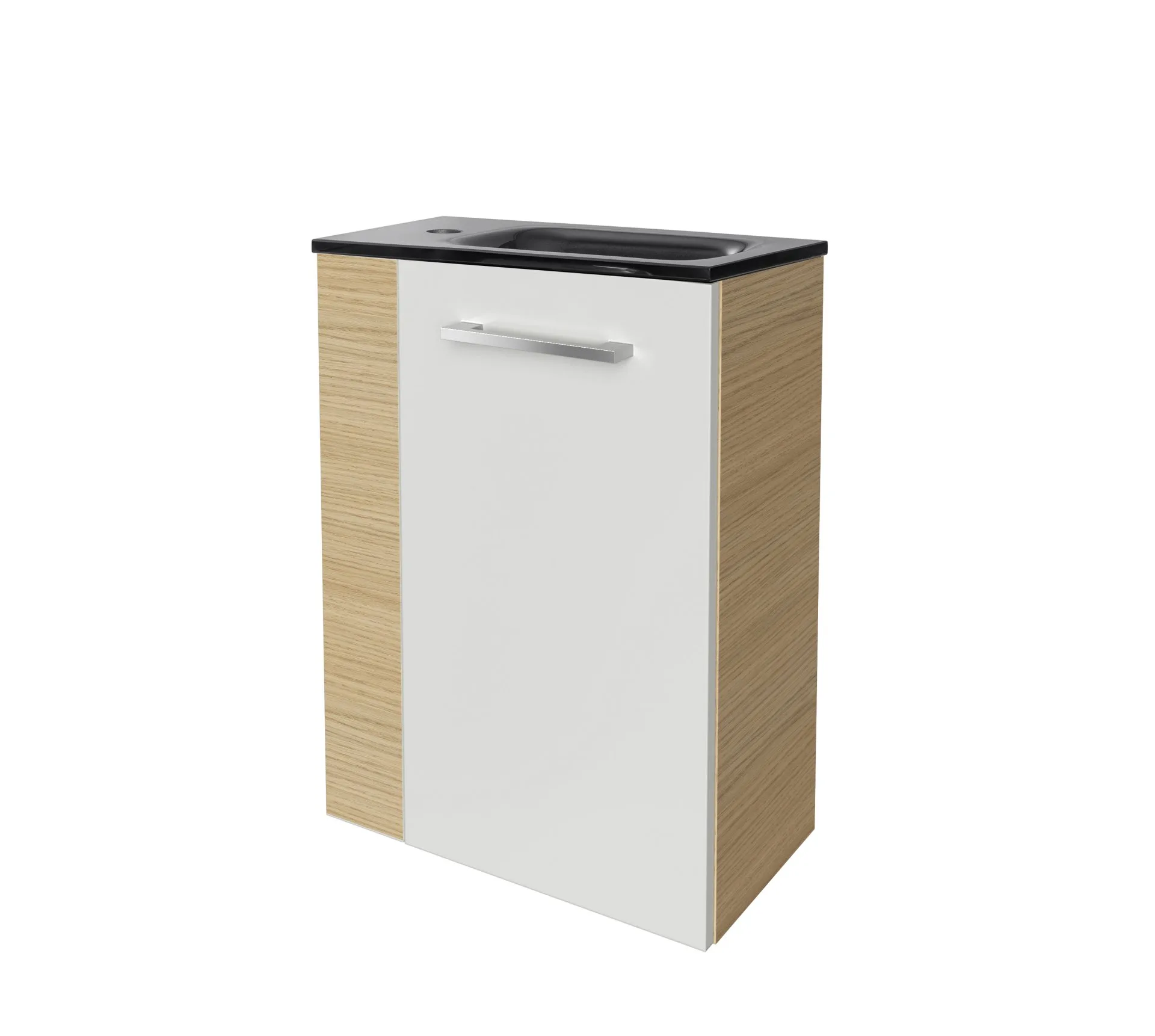 FACKELMANN SBC B.STYLE Gäste WC Waschtisch Set 45 cm breit, Braun/Weiß, Waschbecken Glas Anthrazit, Türanschlag rechts
