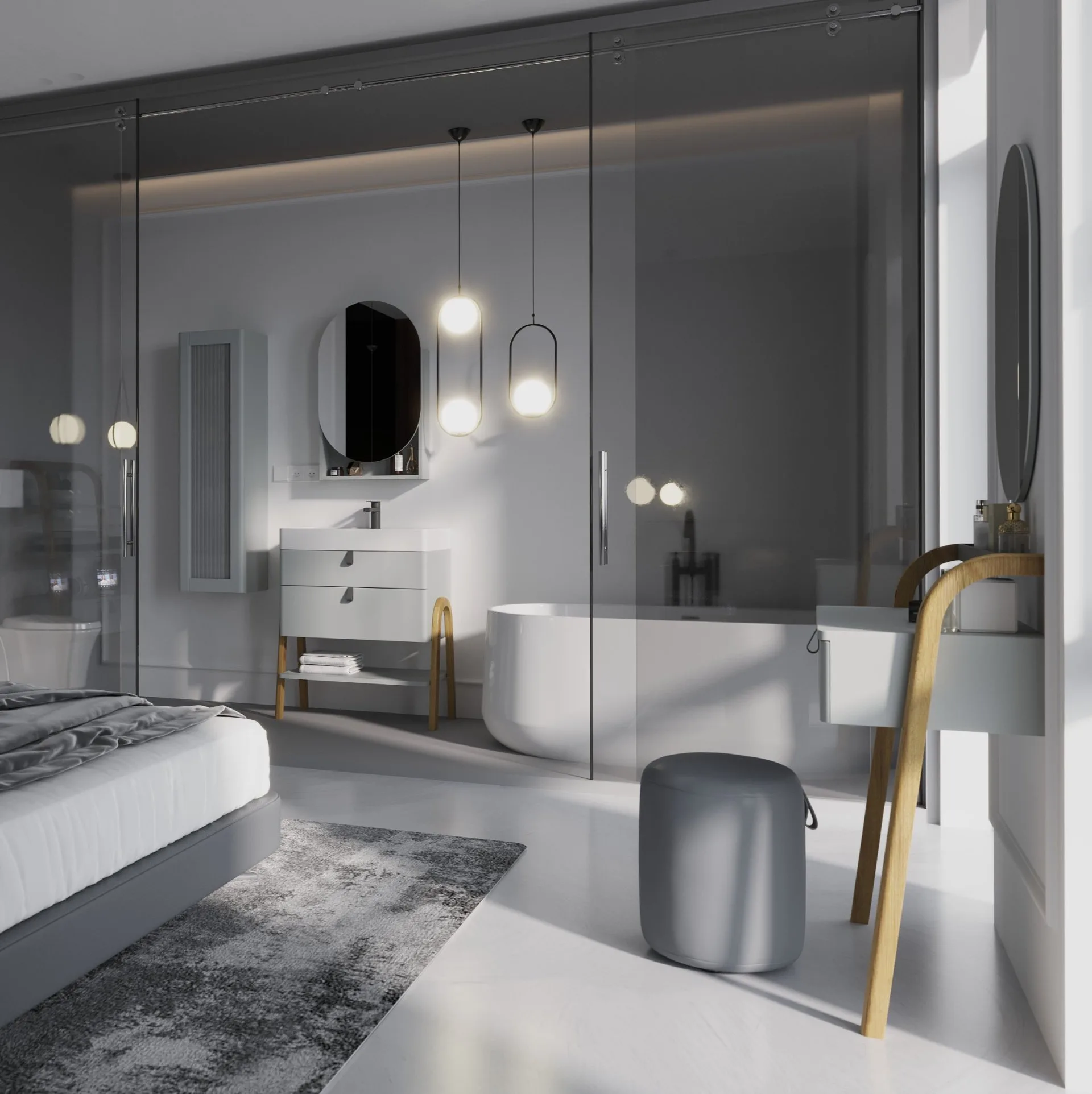 BADEDU PINA Badspiegel 50 cm breit, Grau