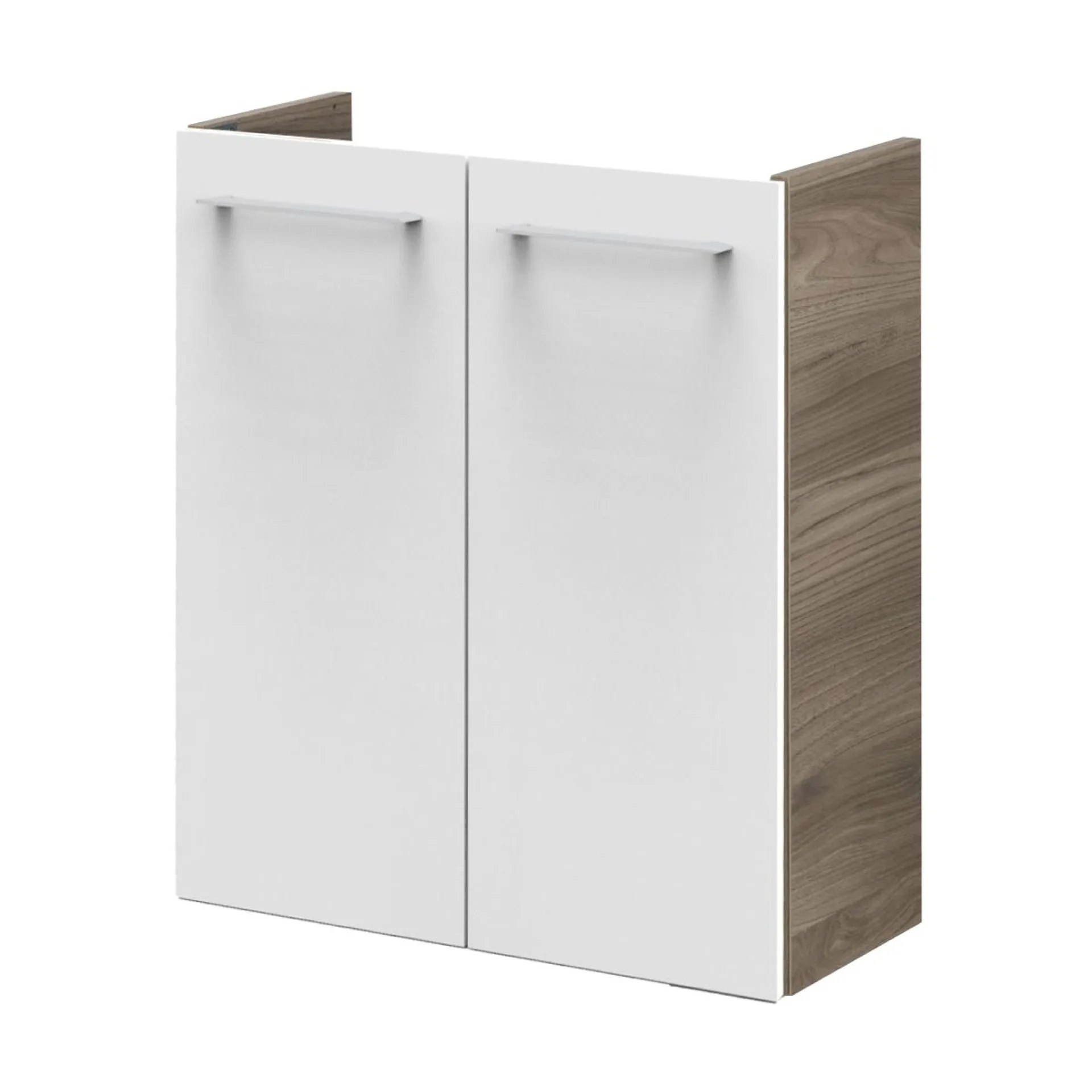 FACKELMANN SBC B.CLEVER Waschbeckenunterschrank Gäste WC 55 cm breit, Weiß/Braun hell, 2 Türen