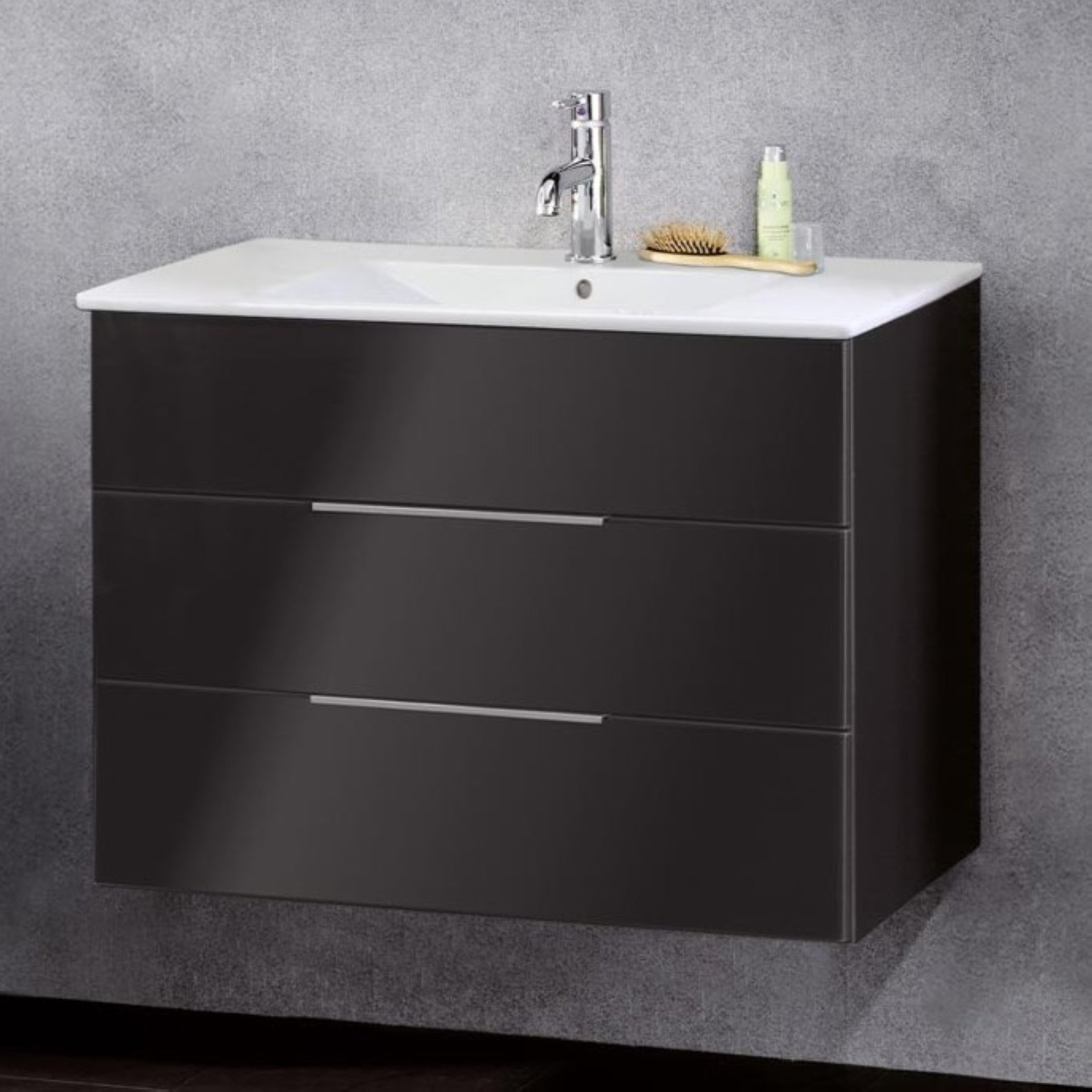 Fackelmann KARA Badmöbel Set 2-teilig 80cm, Anthrazit, Gussmarmor, 2 Schubladen