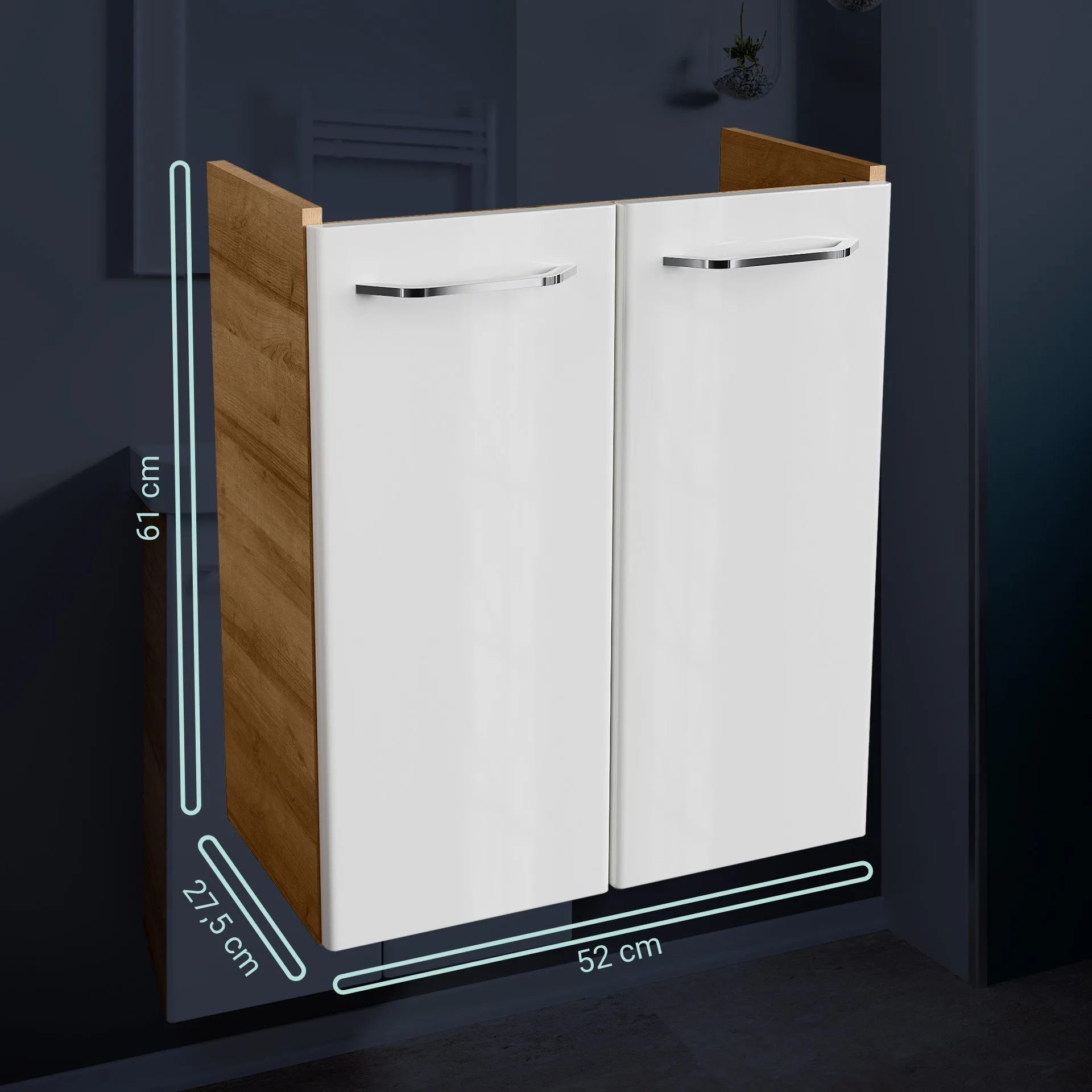 FACKELMANN MILANO Waschbeckenunterschrank Gäste WC 52 cm breit, Weiß/Braun hell