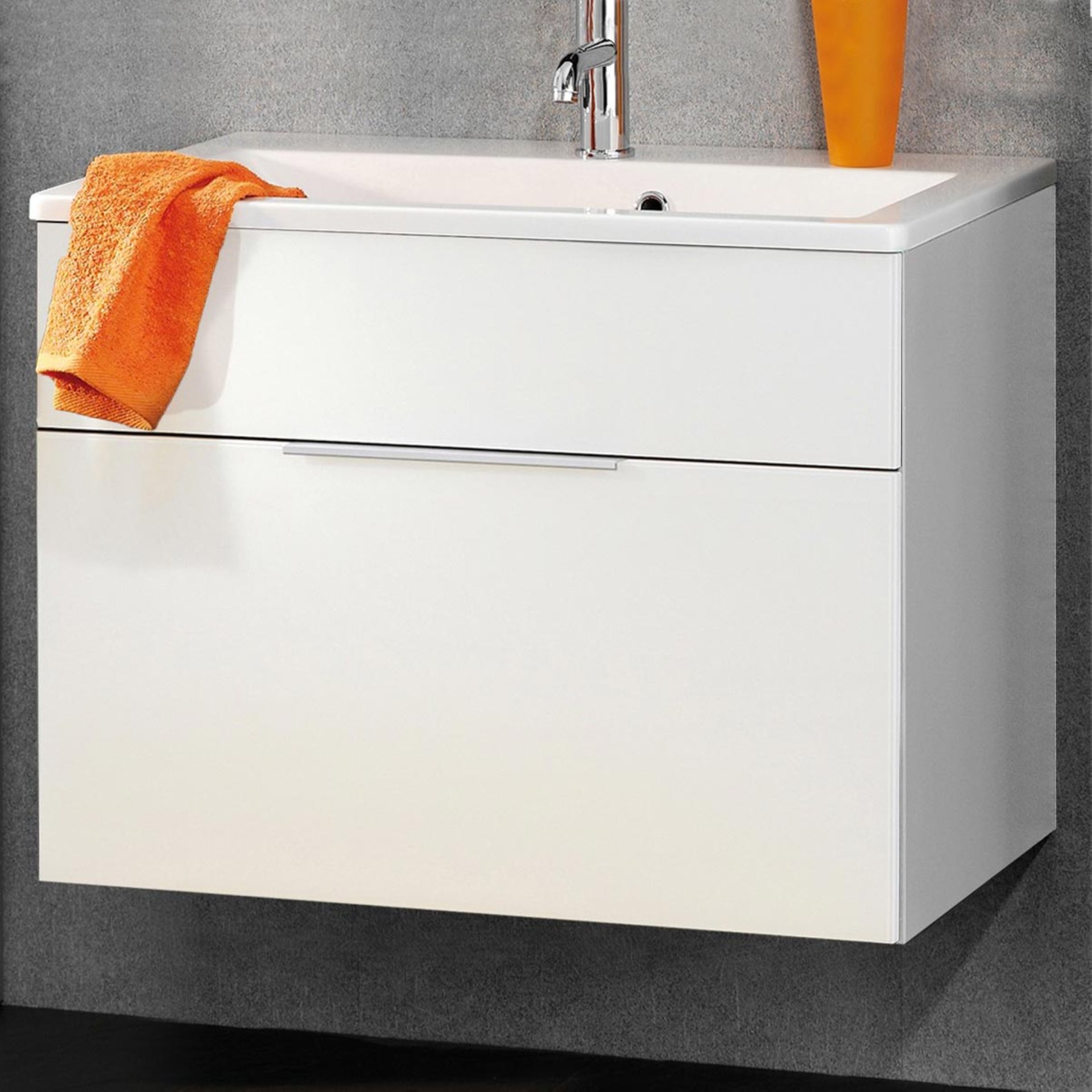 Fackelmann KARA Badmöbel Set 2-teilig 80cm, Weiß, Gussmarmor, 1 Schublade