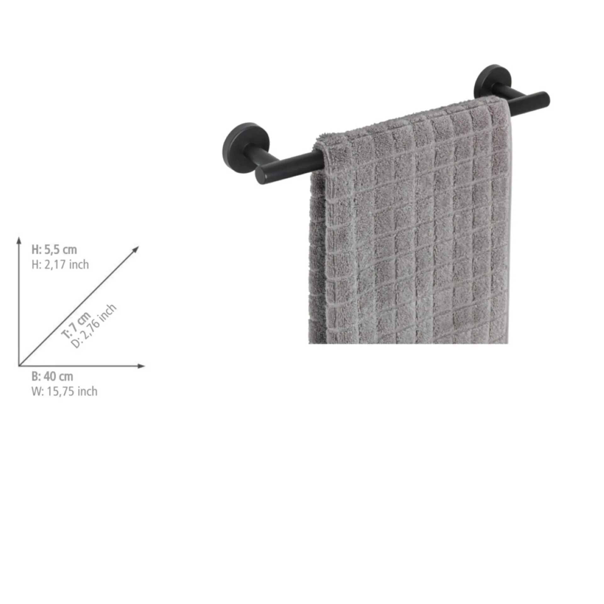 WENKO BOSIO Handtuchhalter 40 cm breit, Schwarz matt