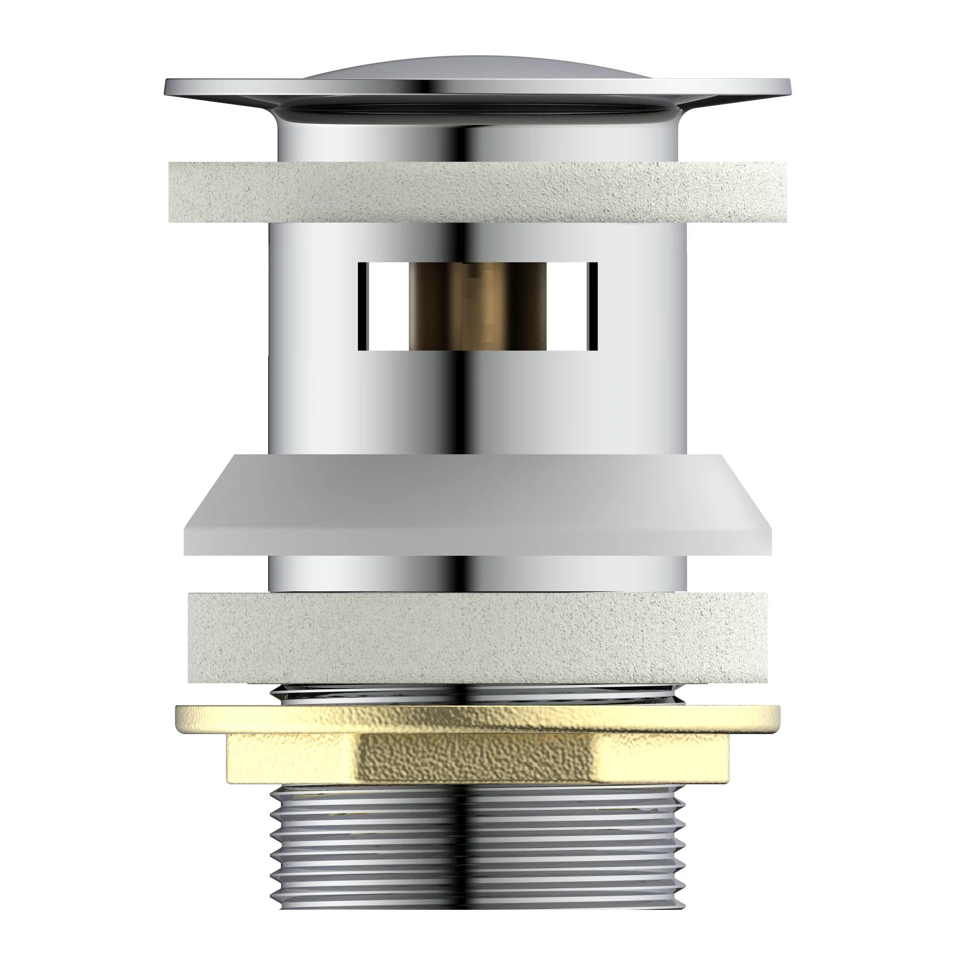 SCHÜTTE Press Exzenter, Chrom, mit Überlauf, 1 1/4"
