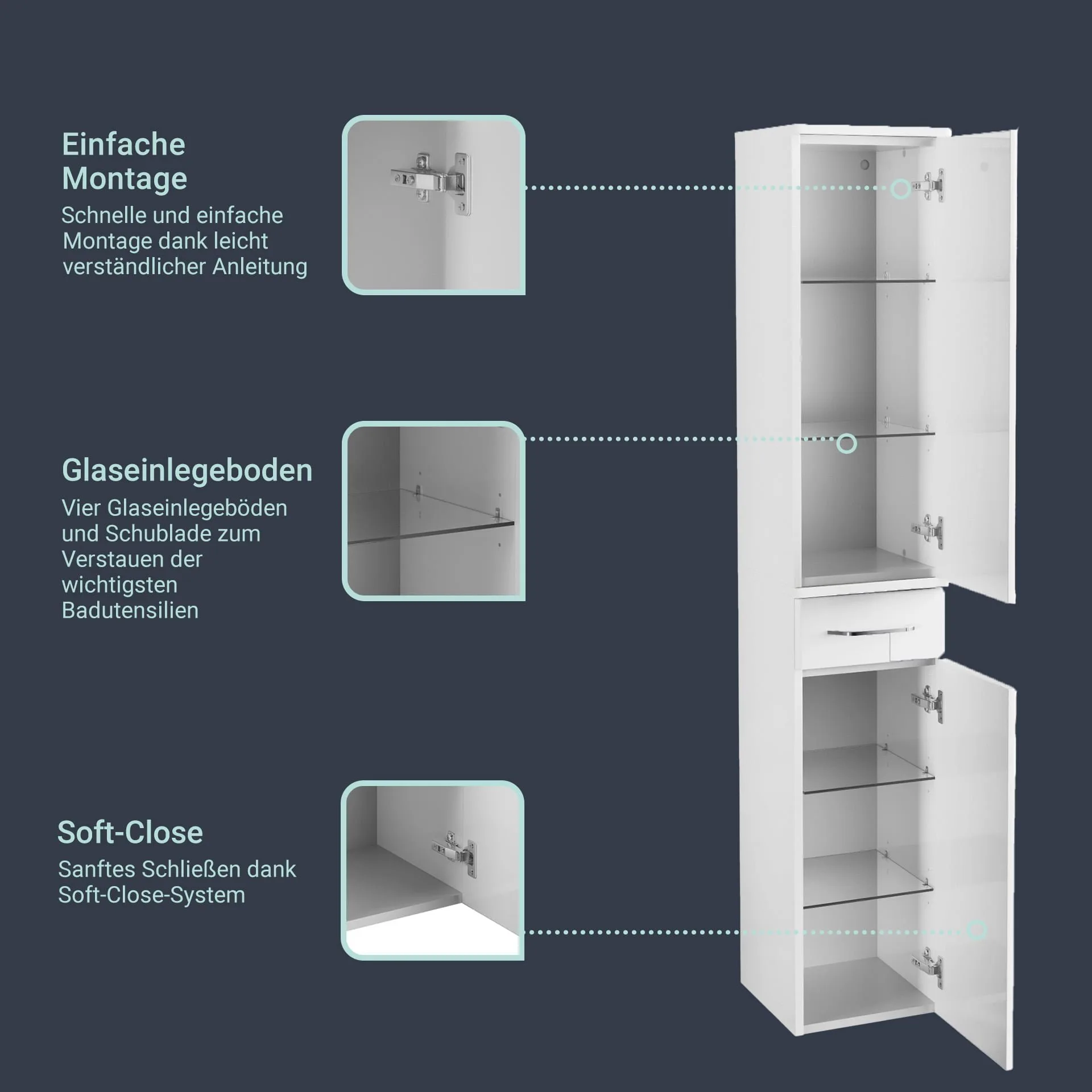 FACKELMANN MILANO Hochschrank 30 cm breit, Weiß