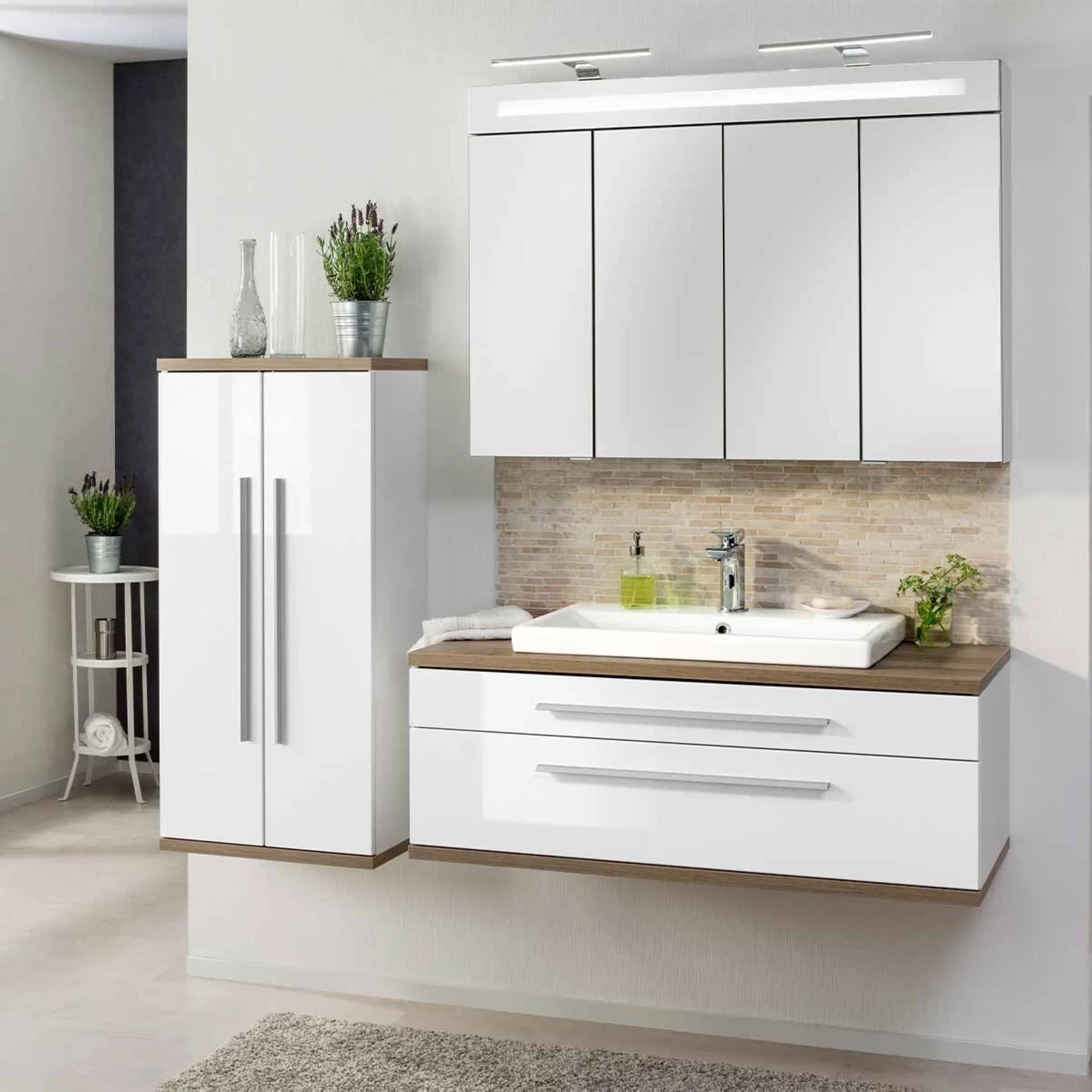 FACKELMANN STANFORD Midischrank 51 cm breit, Weiß/Braun hell