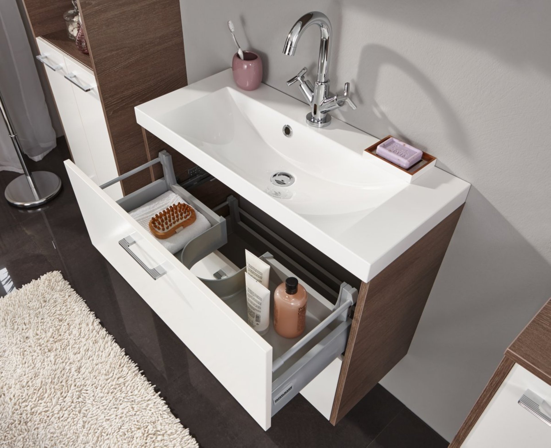 Fackelmann MALUA Waschbecken 80 cm aus Gussmarmor, Weiß