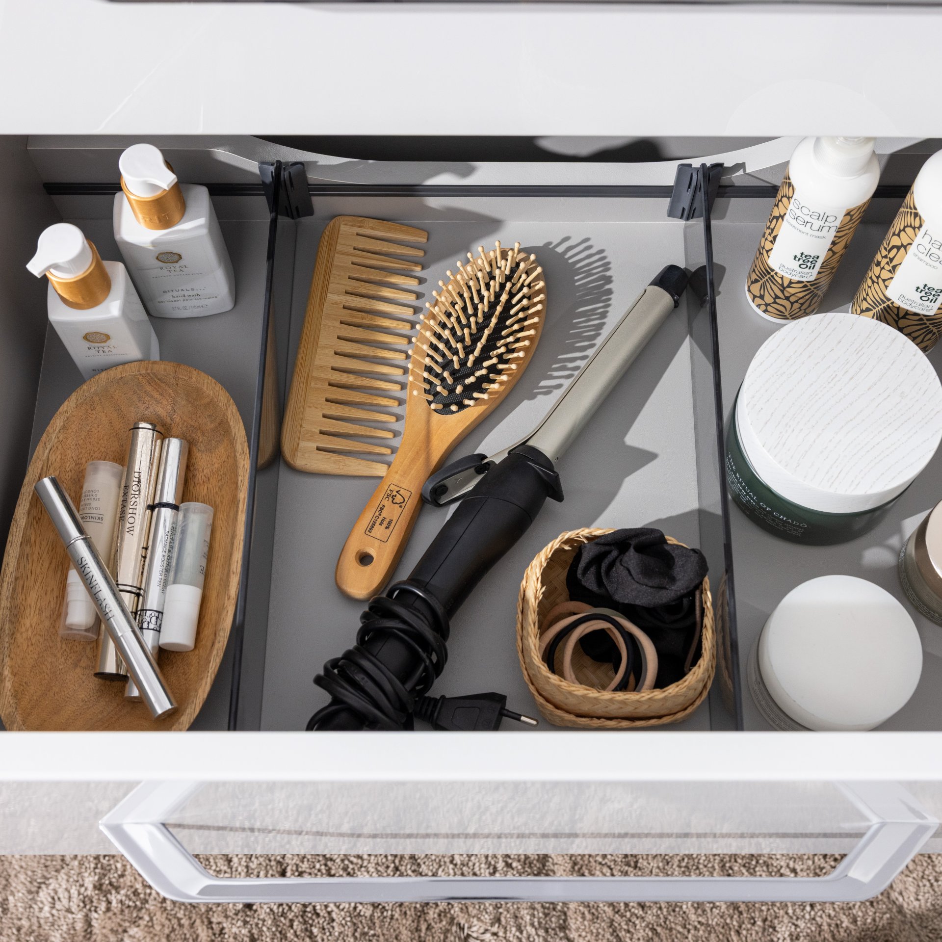 FACKELMANN Schubladenteiler, für vormontierte Schränke, aus Rauchglas, verstellbar