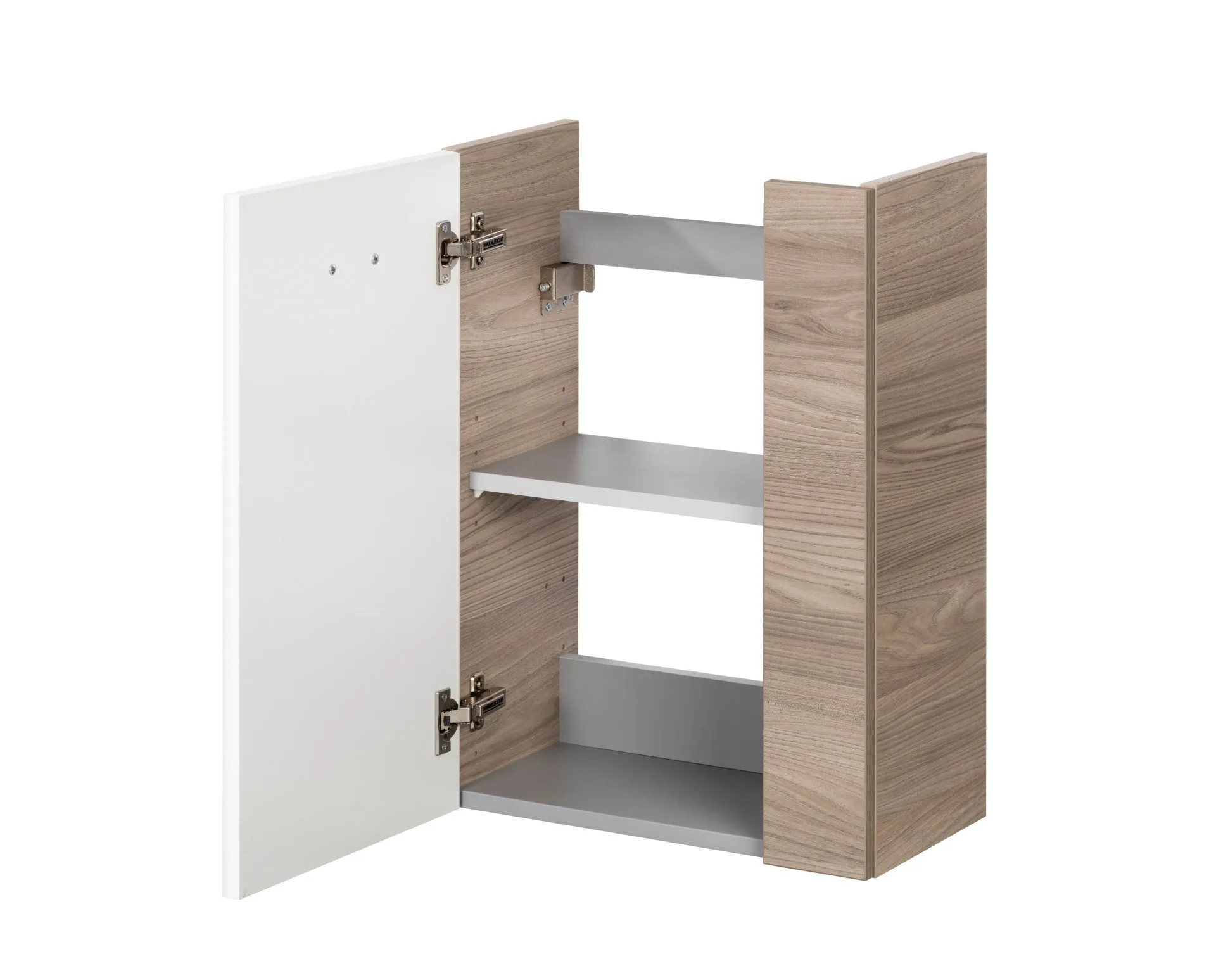 FACKELMANN SBC LUXOR Gäste WC Waschtisch Set 45 cm breit, Weiß/Braun hell, Waschbecken Glas Anthrazit, Türanschlag links