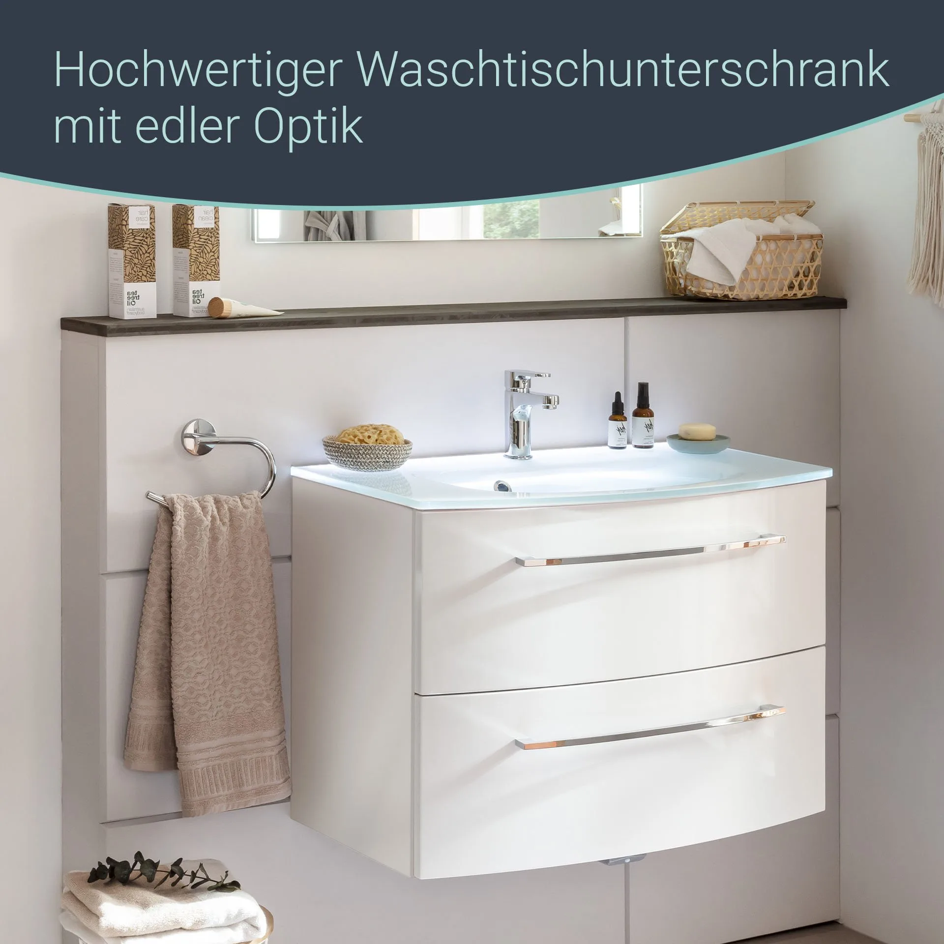 Fackelmann VERONA Waschbeckenunterschrank 79,4 cm breit, Weiß Hochglanz