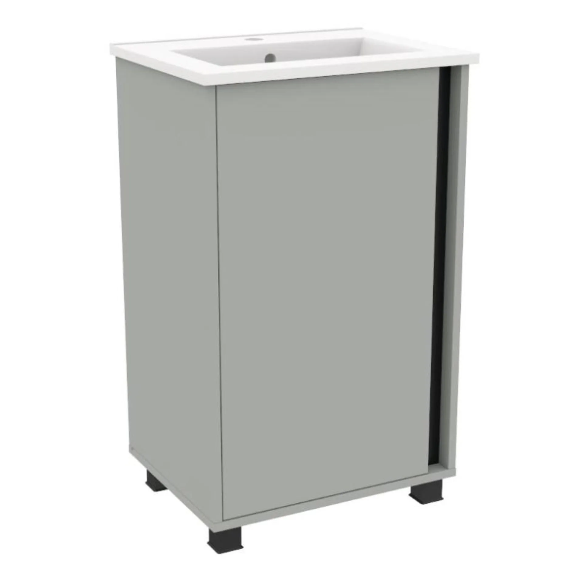 BADEDU LULE Gäste WC Waschtisch Set  51 cm breit, Grau, Waschbecken Keramik Weiß, mit Füßen