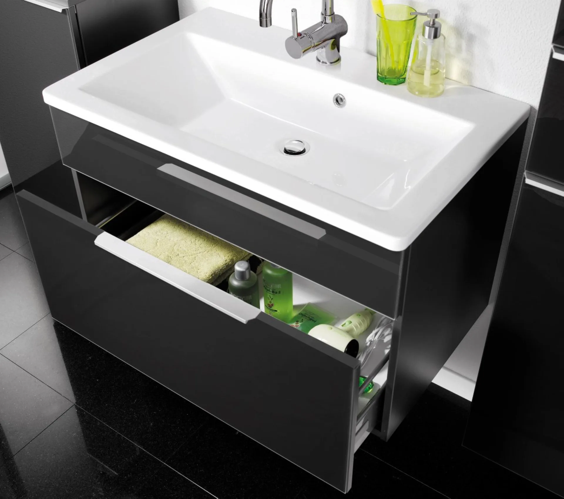 FACKELMANN KARA Waschbeckenunterschrank 80 cm breit, Anthrazit, 1 Schublade