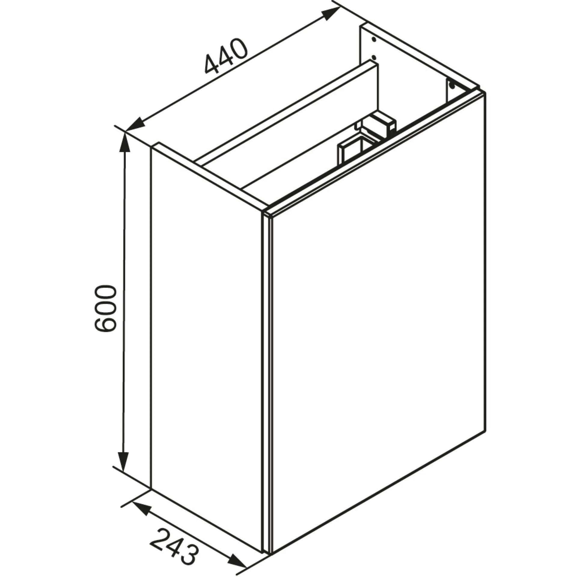 LANZET K3 Waschbeckenunterschrank Gäste WC 44 cm breit, Weiß, Türanschlag rechts