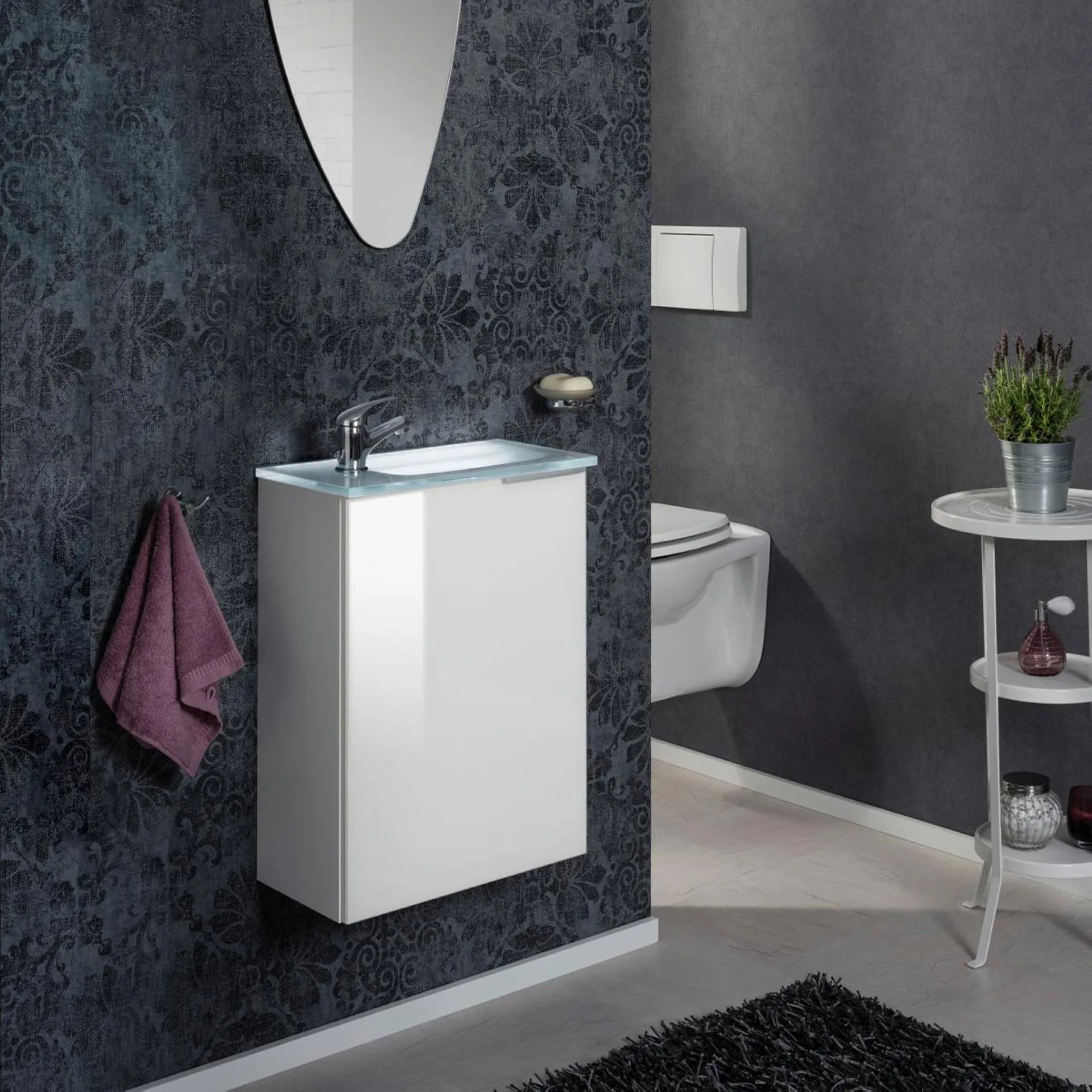 FACKELMANN SBC KARA Waschbeckenunterschrank Gäste WC 45 cm breit, Weiß, Türanschlag links