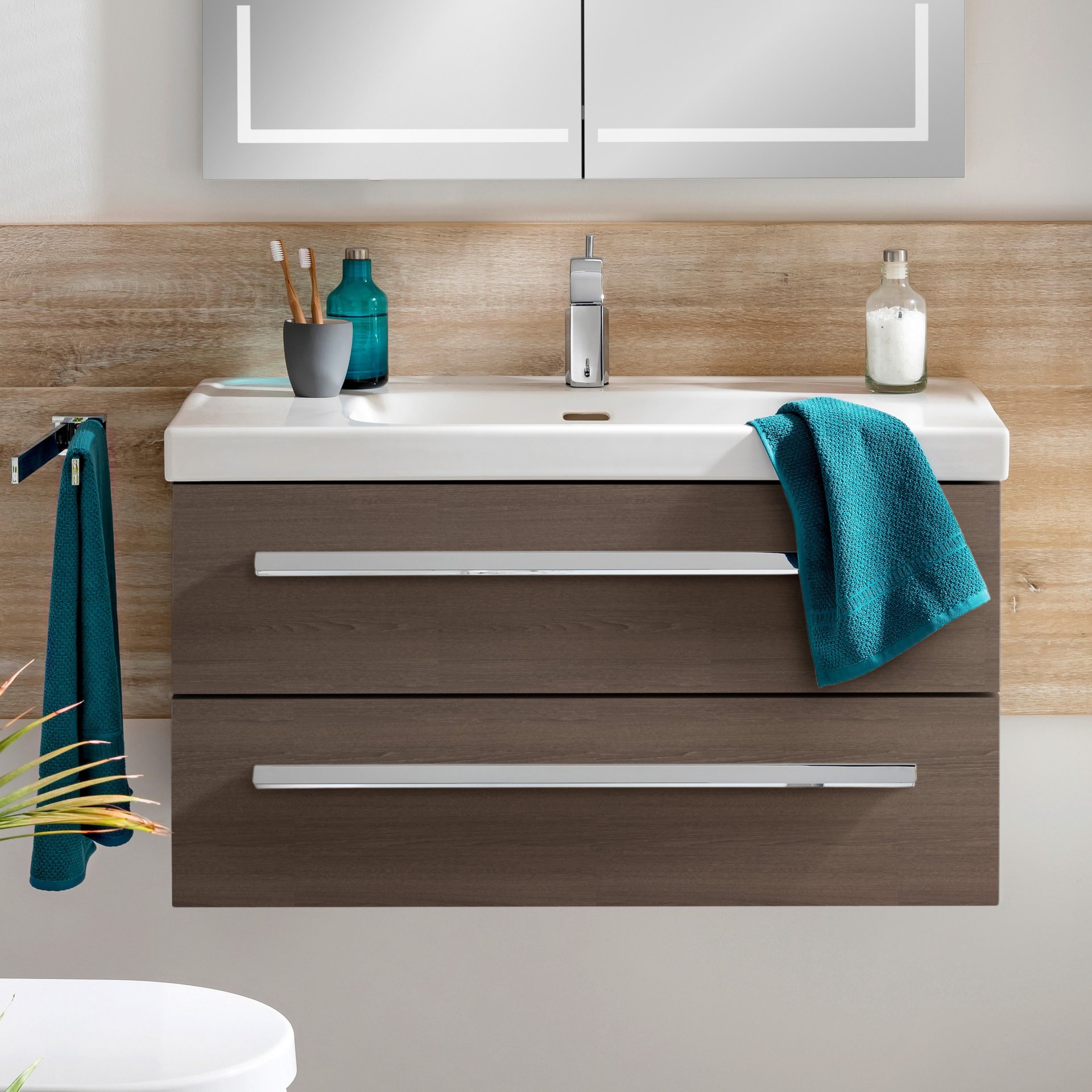 LANZET K1 Waschbeckenunterschrank 90 cm, Braun dunkel