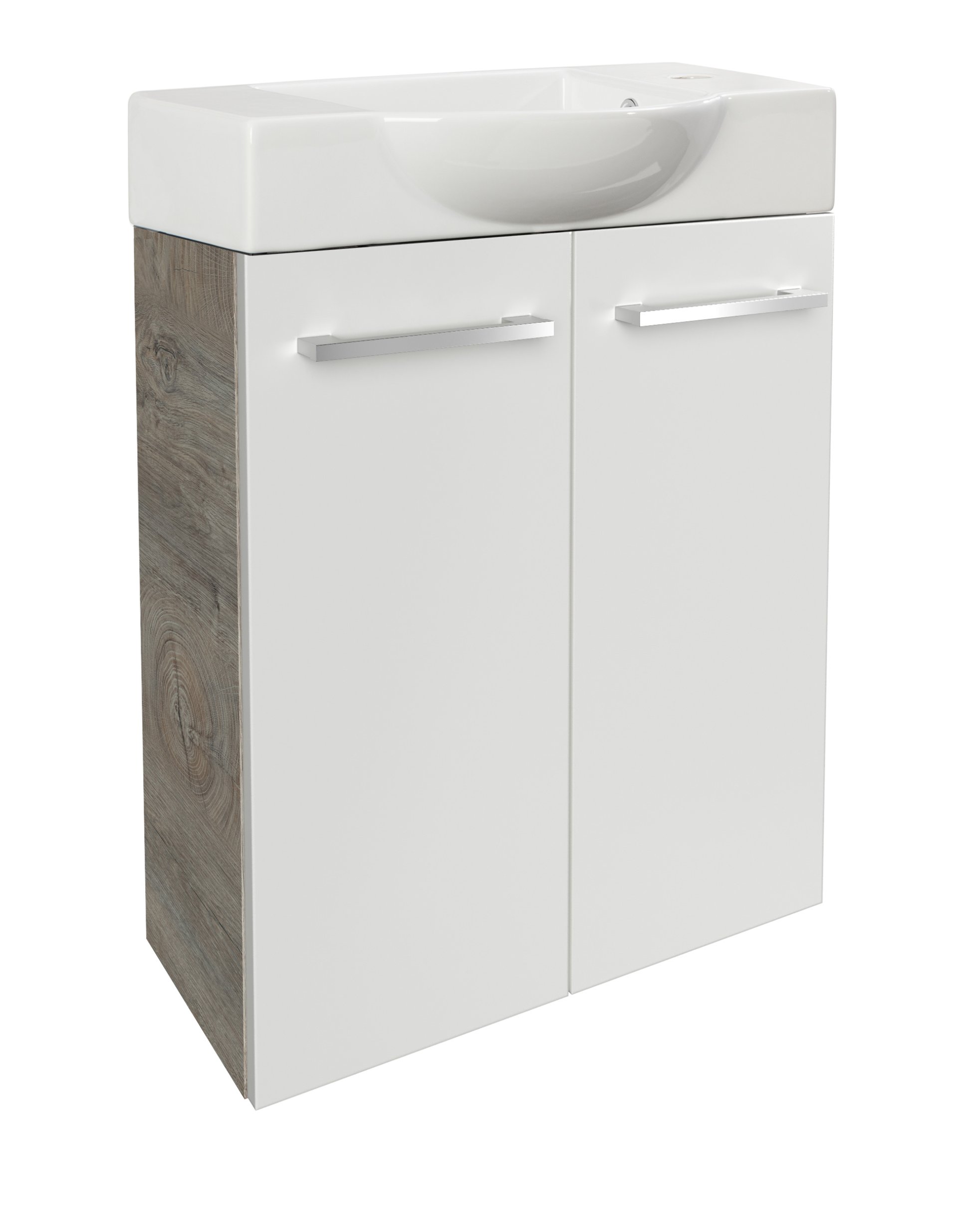 Fackelmann SBC STANFORD Gäste WC Set 2-teilig 55cm, Braun hell/Weiß, Keramik Hahnloch rechts