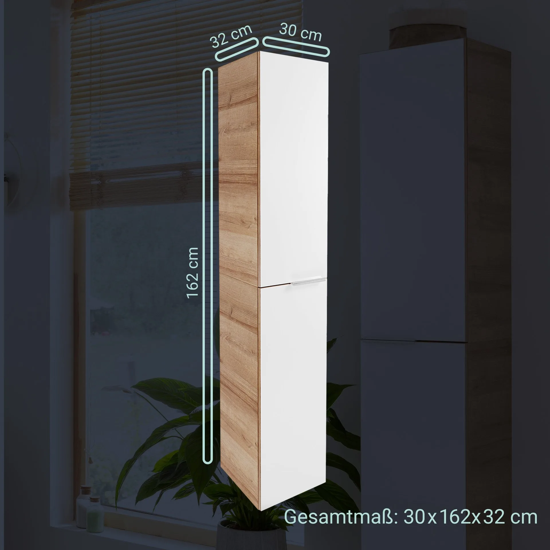 Fackelmann B.BRILLANT Hochschrank, 30 cm breit, Weiß Glas/Braun hell