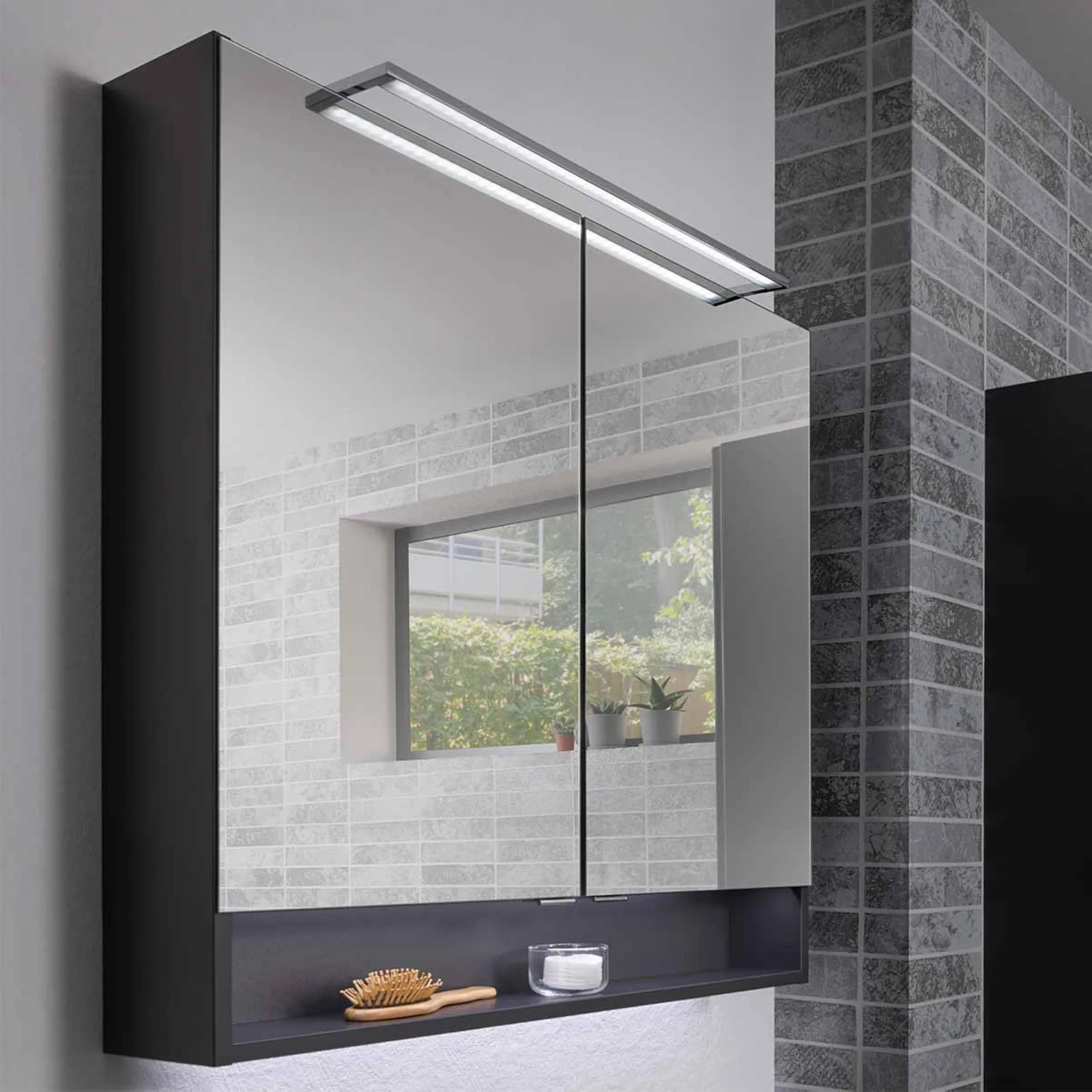 FACKELMANN LUNA LED Spiegelschrank 80 cm breit, Anthrazit