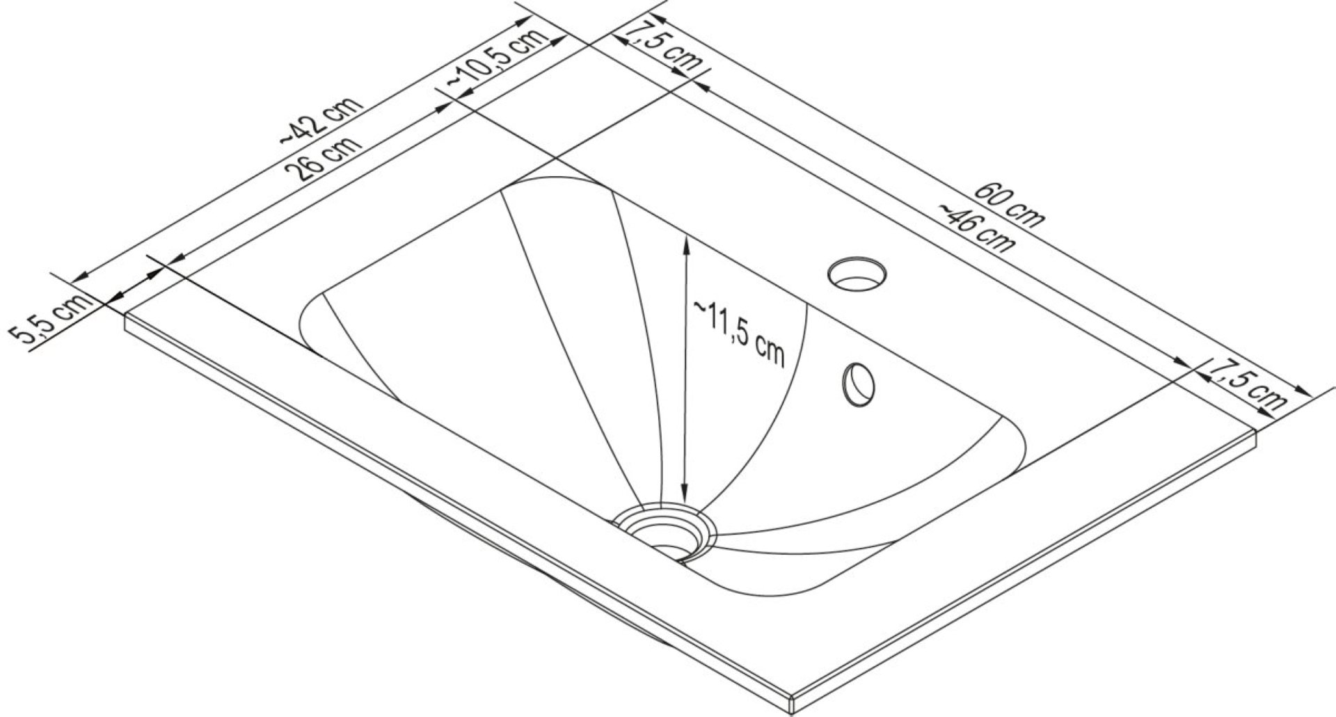 FACKELMANN Waschbecken 60 cm breit, Weiß, Glas