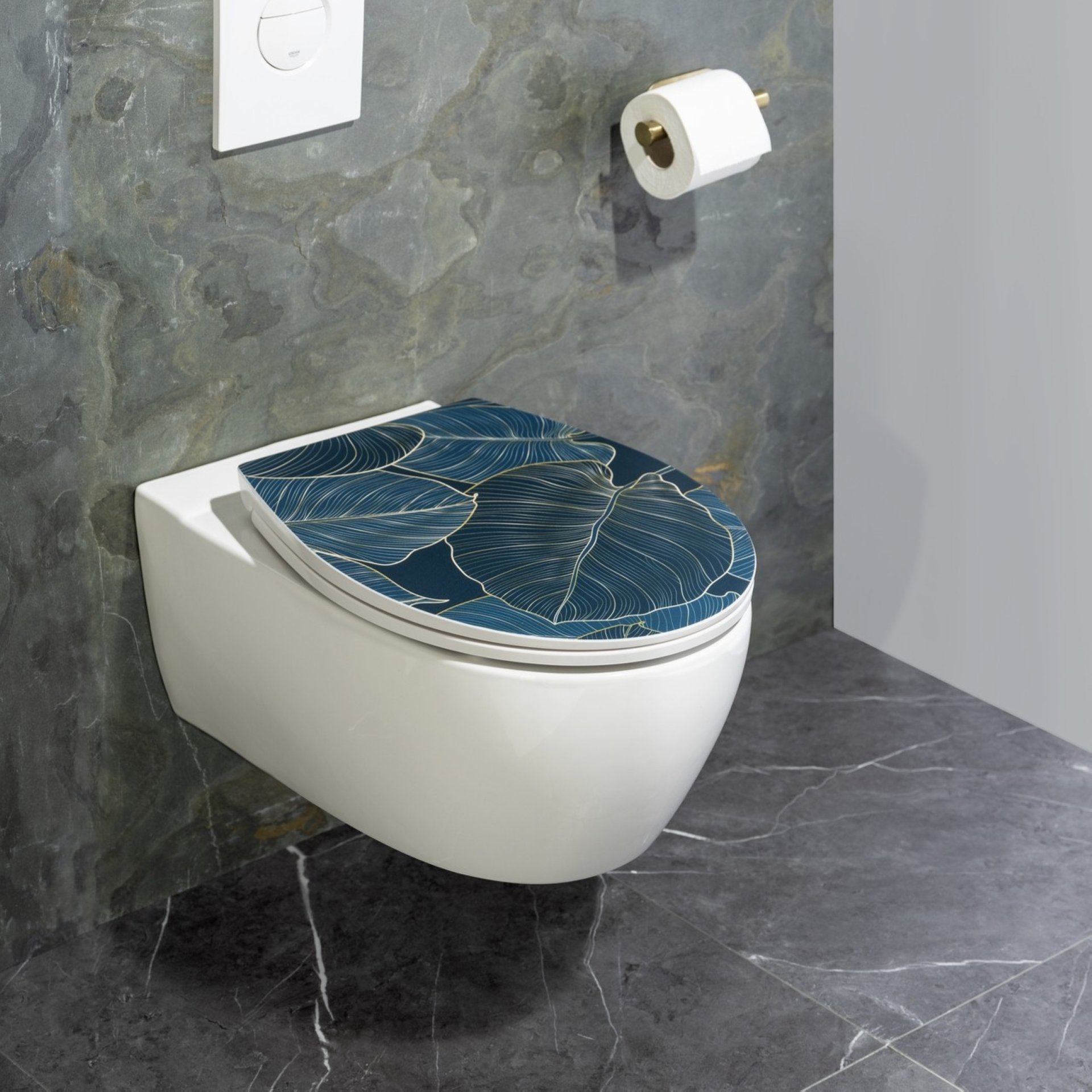 WENKO BIG LEAVES WC-Sitz, Blau, mit Absenkautomatik