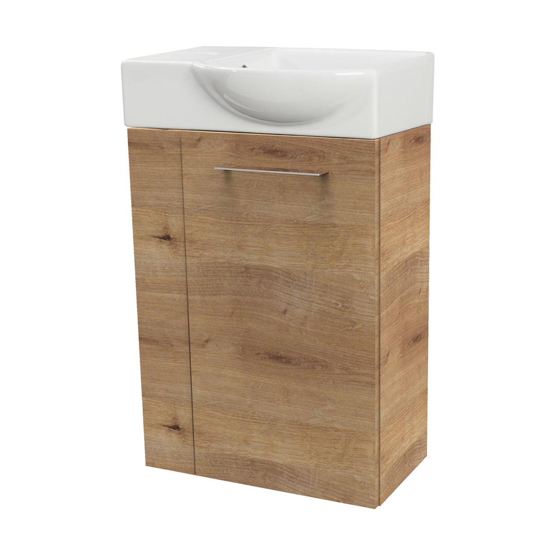FACKELMANN SBC MILANO Gäste WC Waschtisch Set 45 cm breit, Braun hell, Waschbecken Keramik Weiß, Türanschlag rechts
