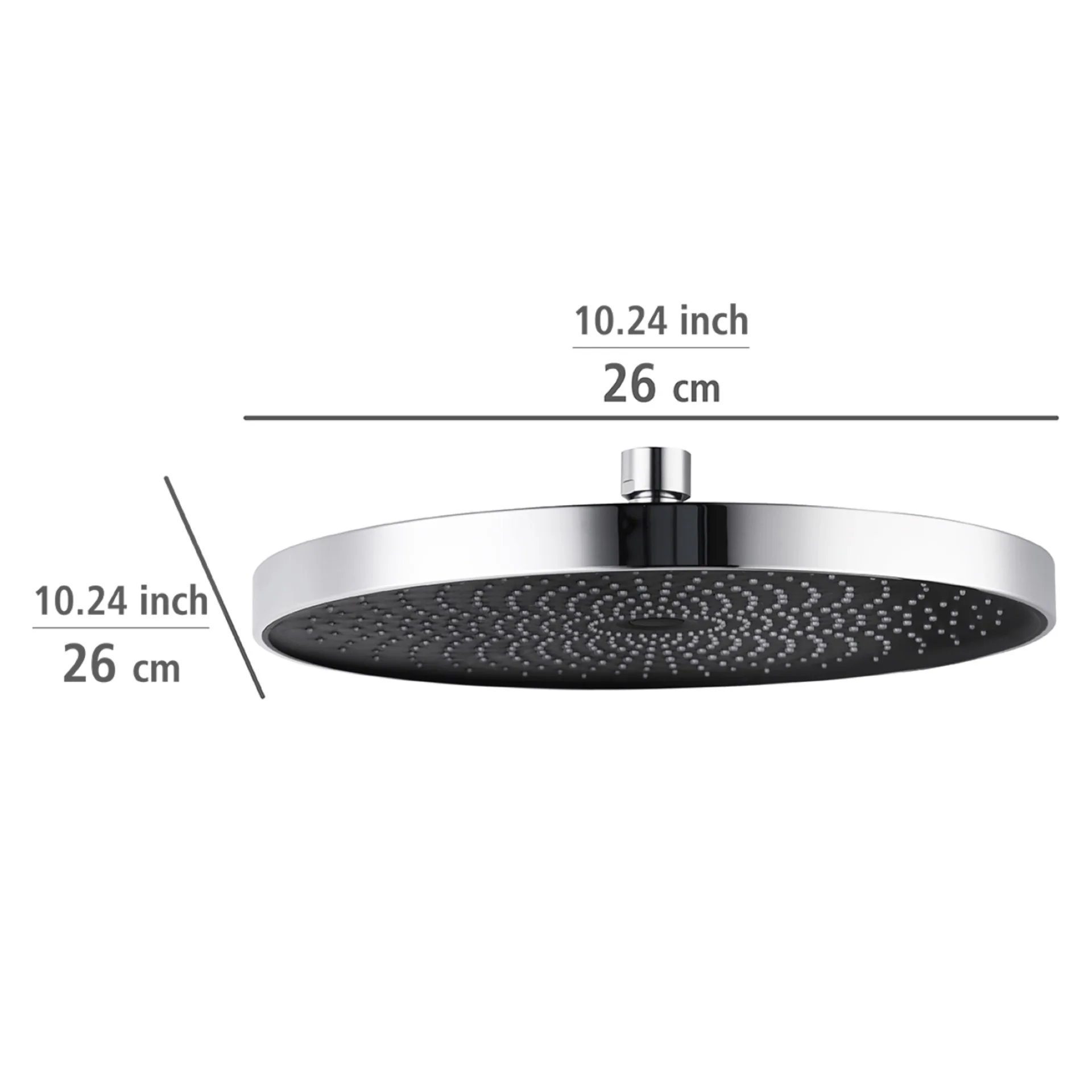 WENKO SOFTWATER Duschkopf Regendusche Ø 26 cm, Chrom/Schwarz, 3 verschiedene Wasserstrahlarten