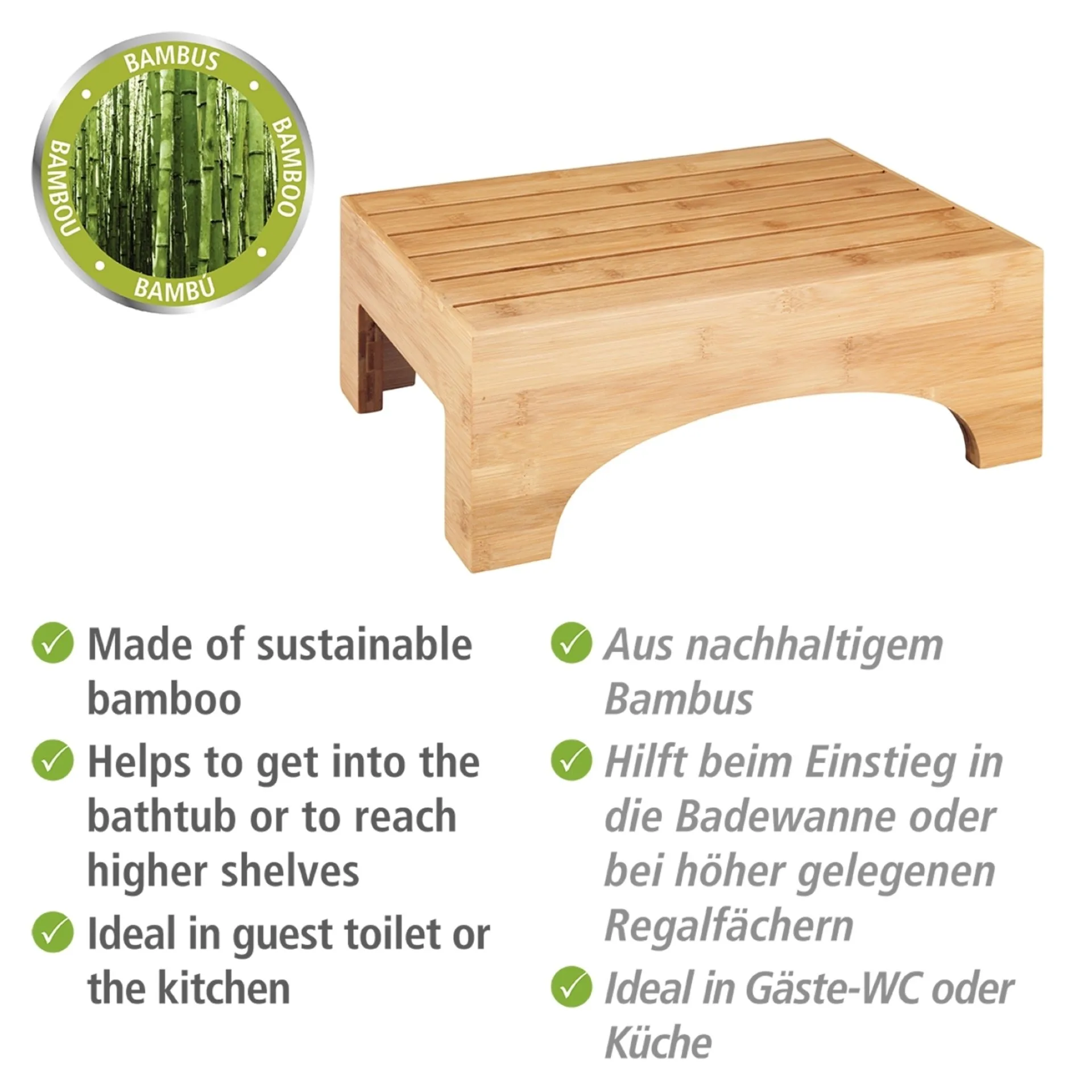 WENKO BAMBUSA Tritthocker, Braun, aus Bambus