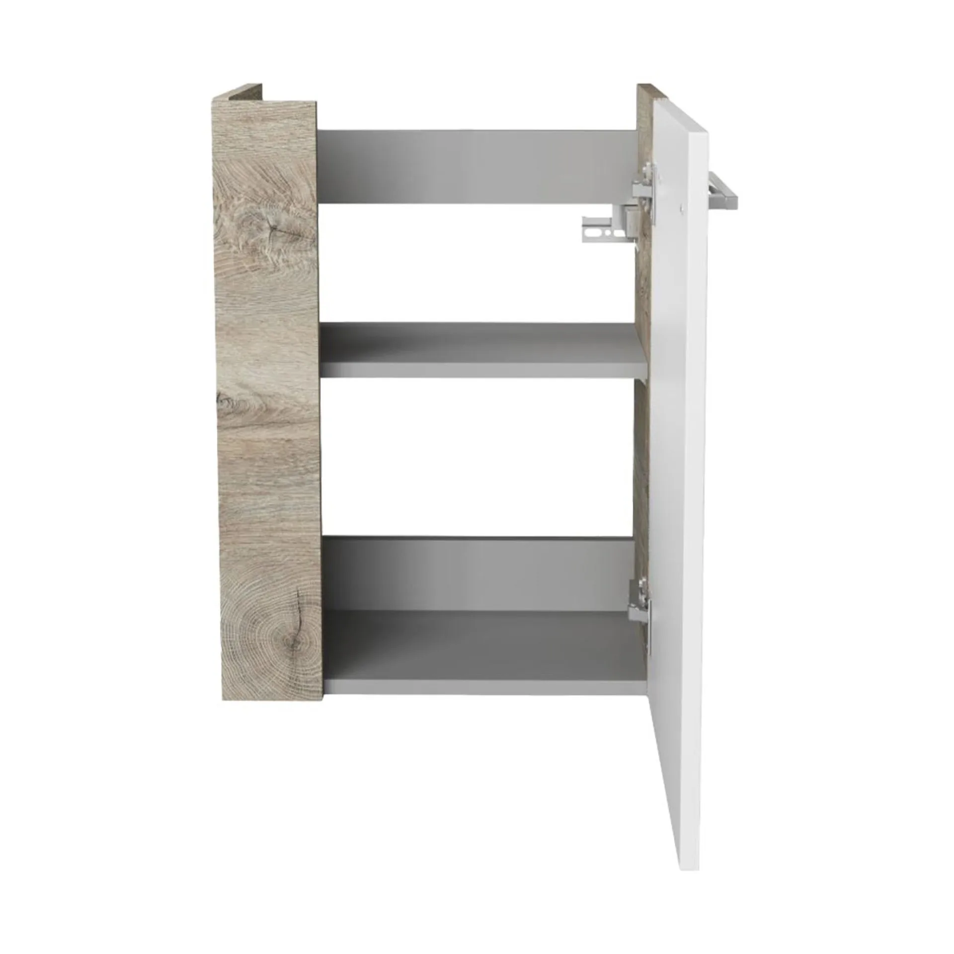 FACKELMANN SBC STANFORD Waschbeckenunterschrank Gäste WC 45 cm breit, Weiß/Braun hell, Türanschlag rechts