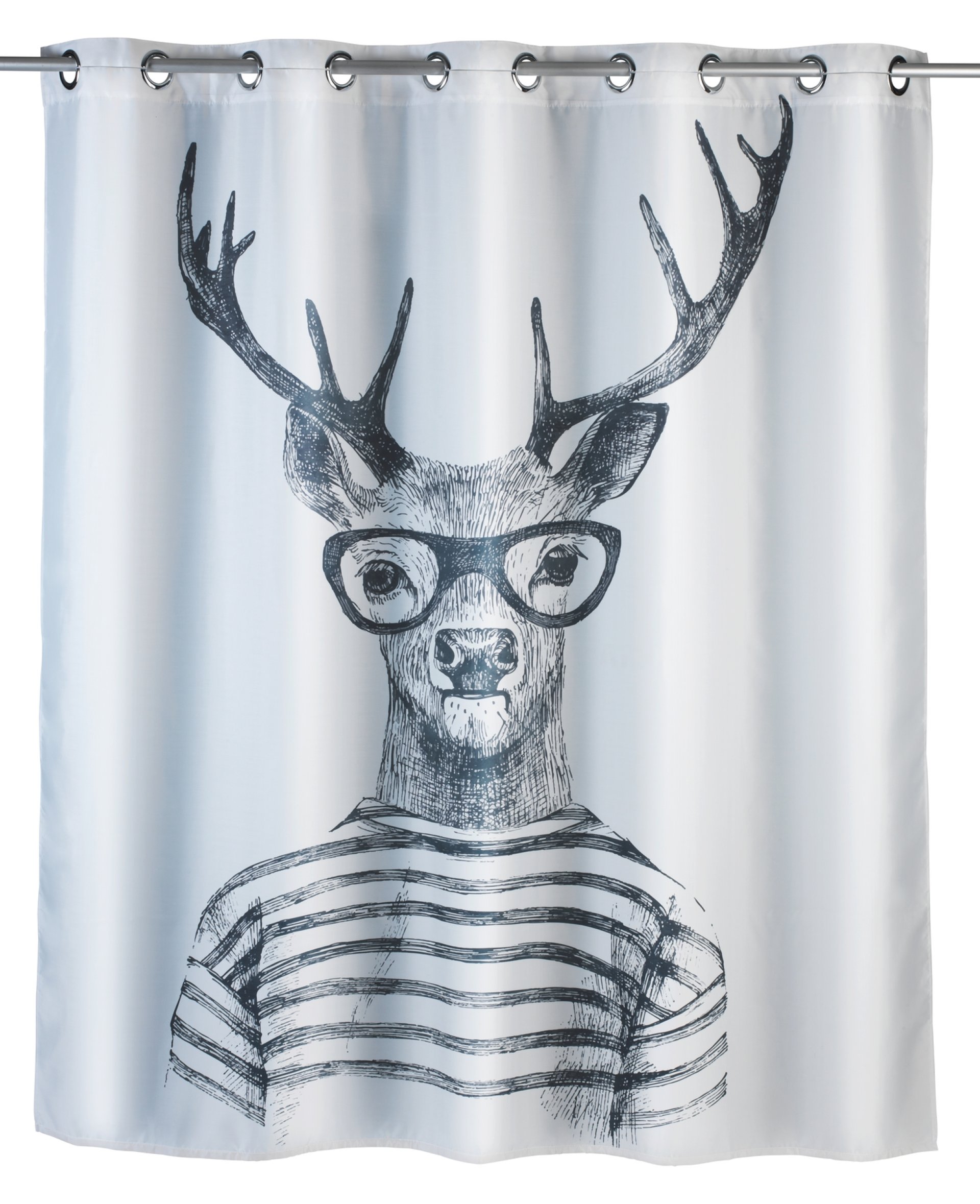 WENKO MR. DEER Duschvorhang 180 x 200 cm, Weiß/Grau, waschbar, Polyester