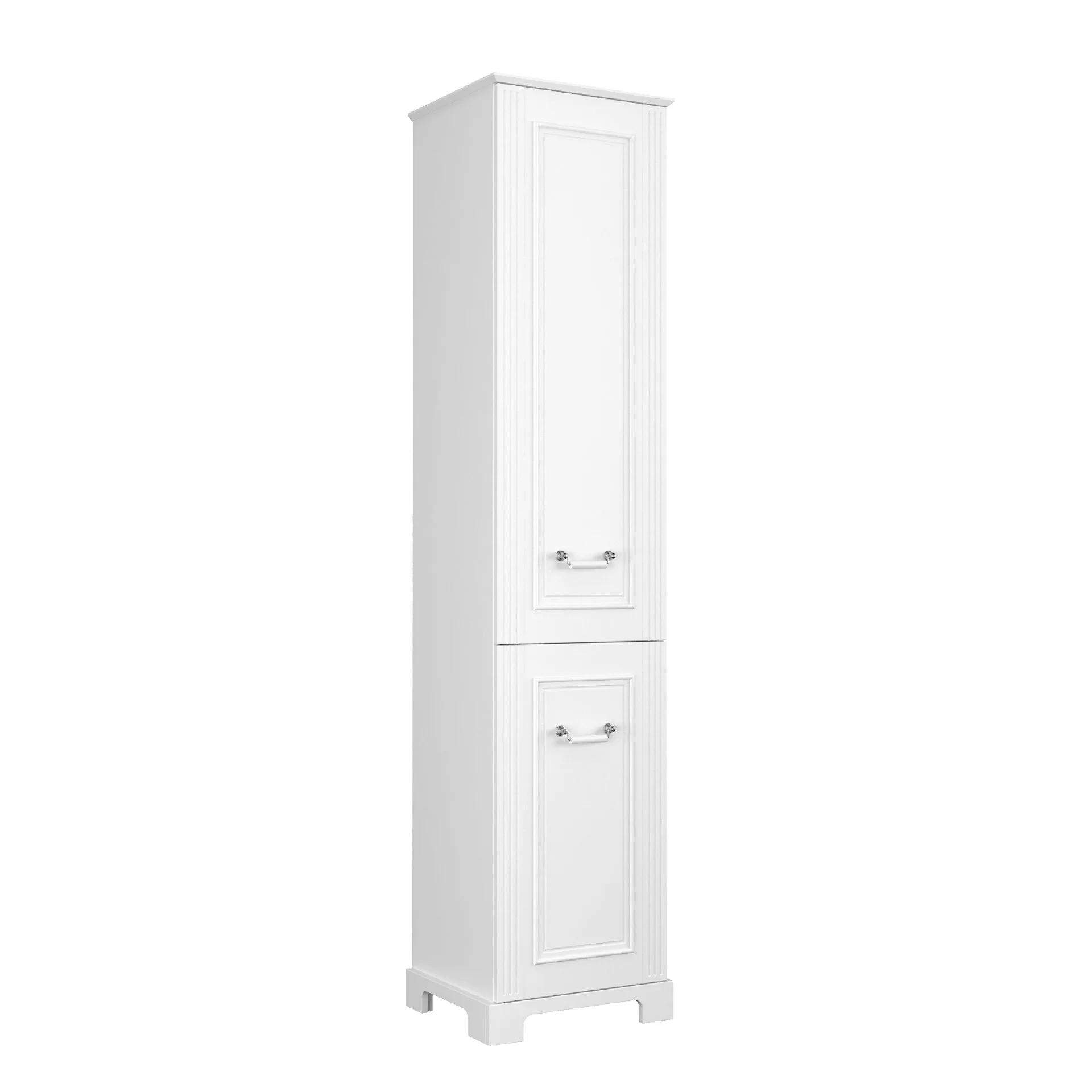 BADEDU RILA Hochschrank 43 cm breit, Weiß matt, 1 Tür, Wäschekorb unten mit Auszug