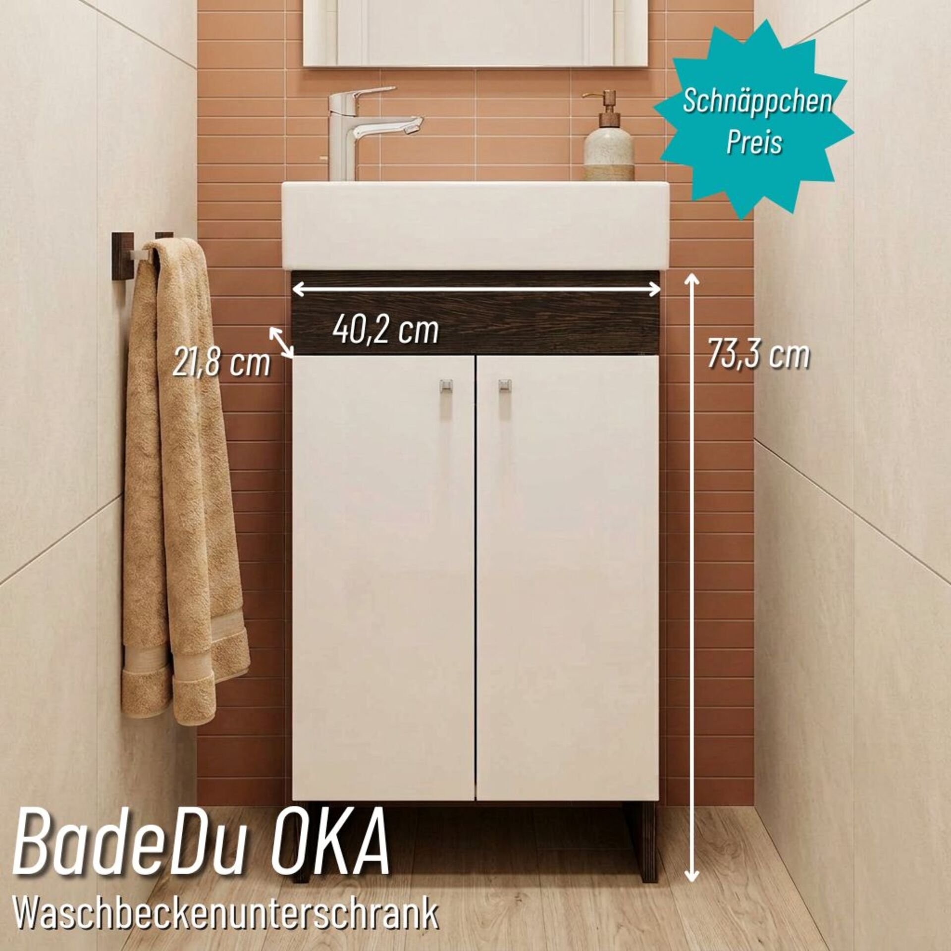 BADEDU OKA Waschbeckenunterschrank 40 cm breit, Weiß/Anthrazit