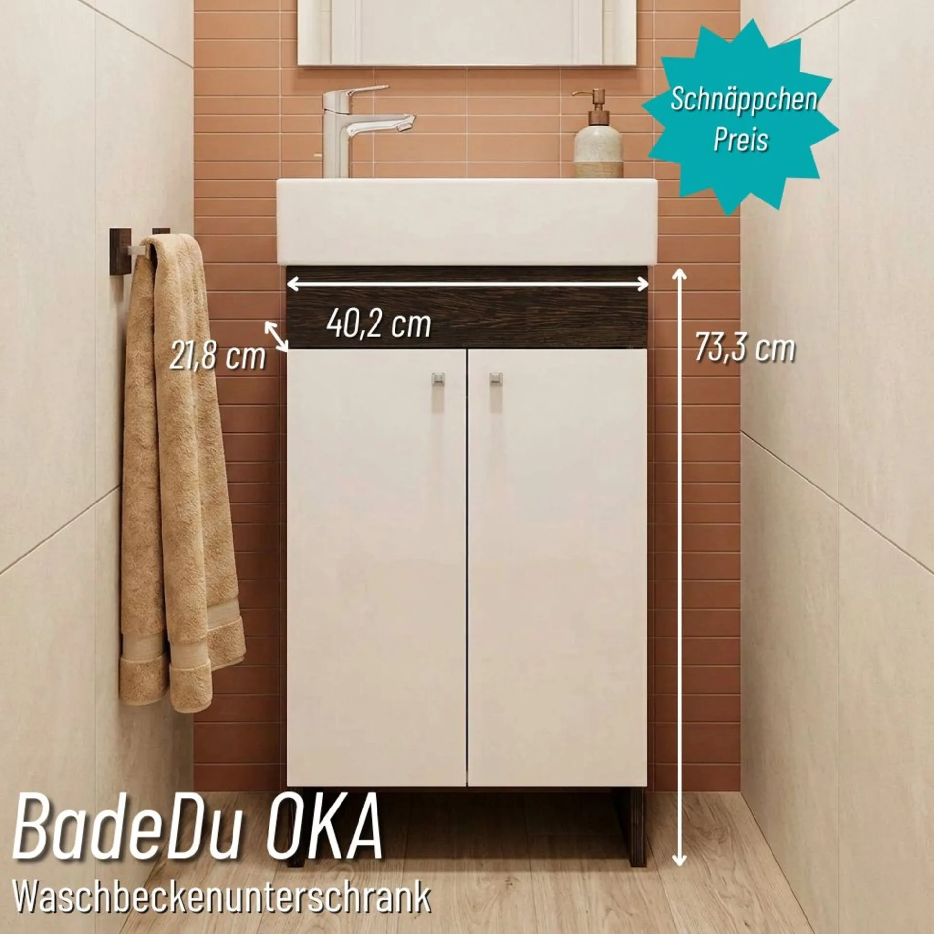 BADEDU OKA Waschbeckenunterschrank 40 cm breit, Weiß/Anthrazit