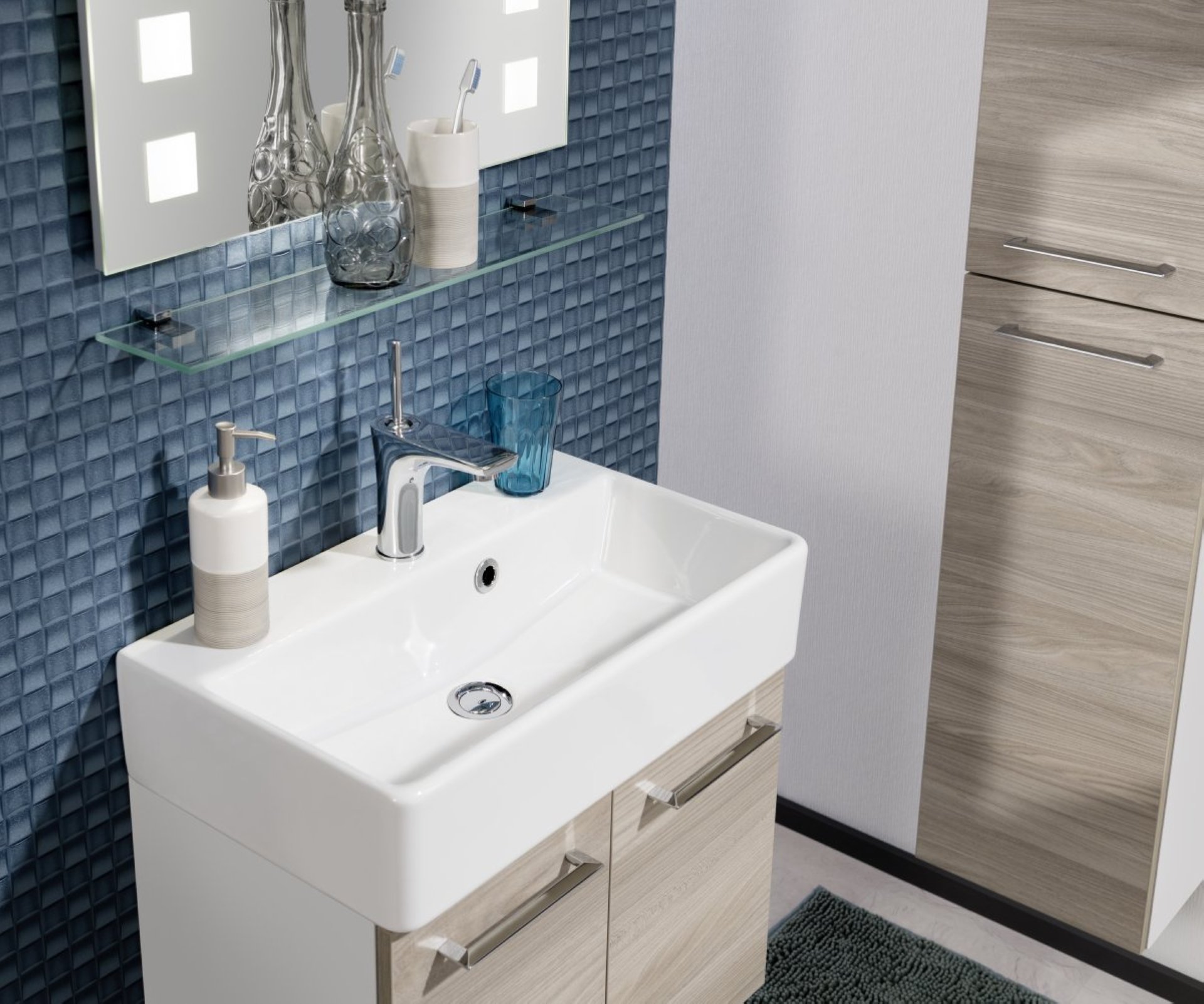 Fackelmann LIMA Waschtischunterschrank 59 cm, Weiß/Braun