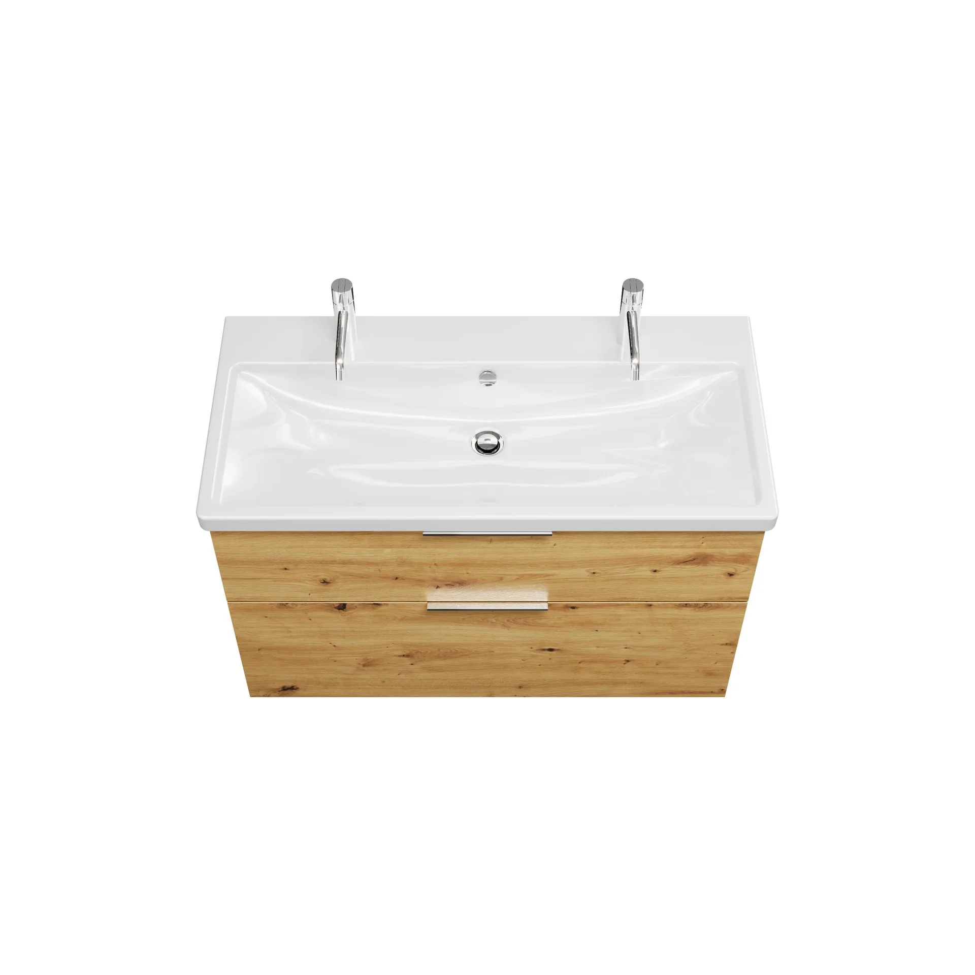 Burgbad EQIO Waschbecken mit Unterschrank 103 cm breit, Braun, Waschbecken Keramik Weiß, 2 Hahnlöcher