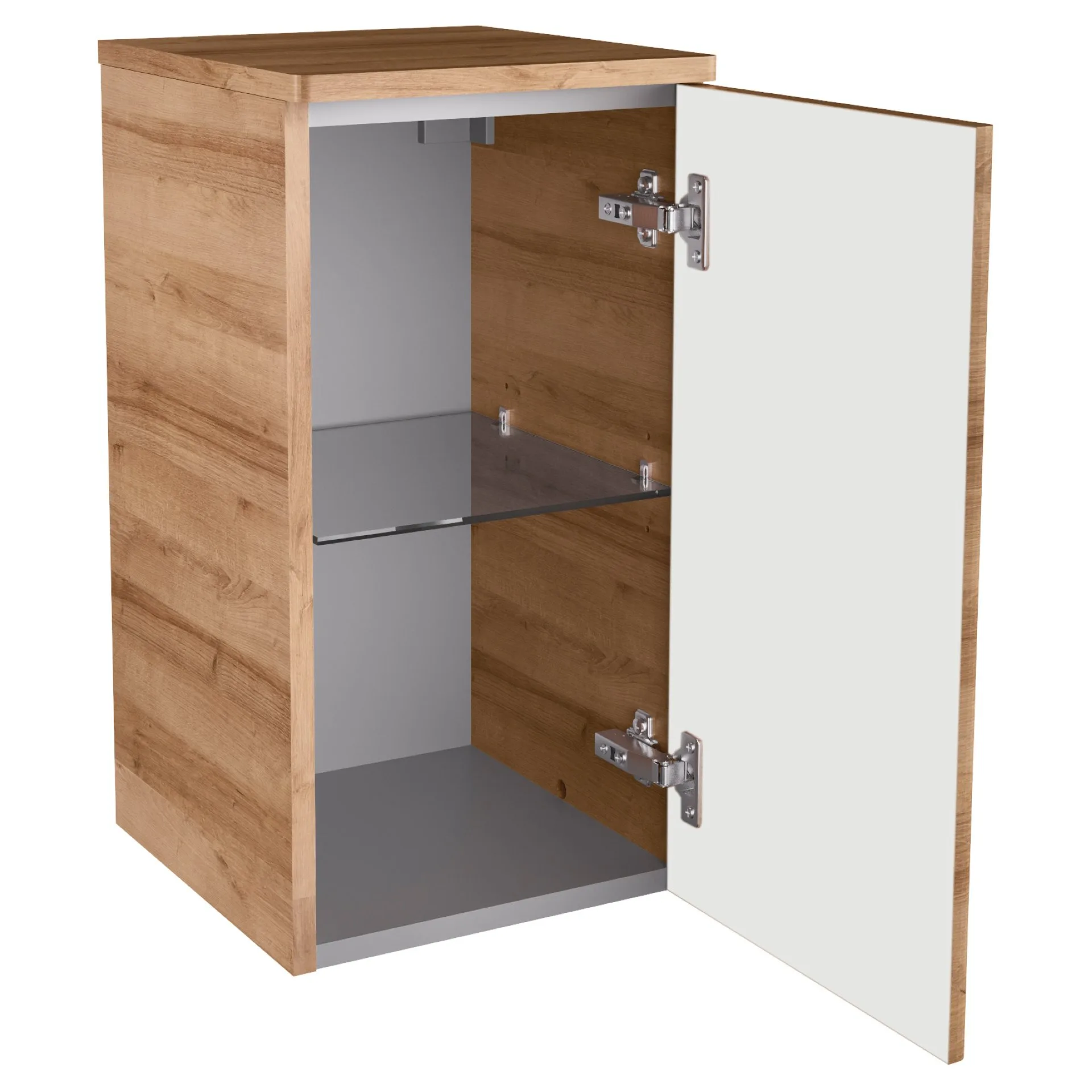 FACKELMANN MILANO Badmöbel Set 5-teilig 107 cm breit, Braun hell, Waschbecken Keramik Weiß + LED Spiegelschrank + Unterschrank + Hängeschrank