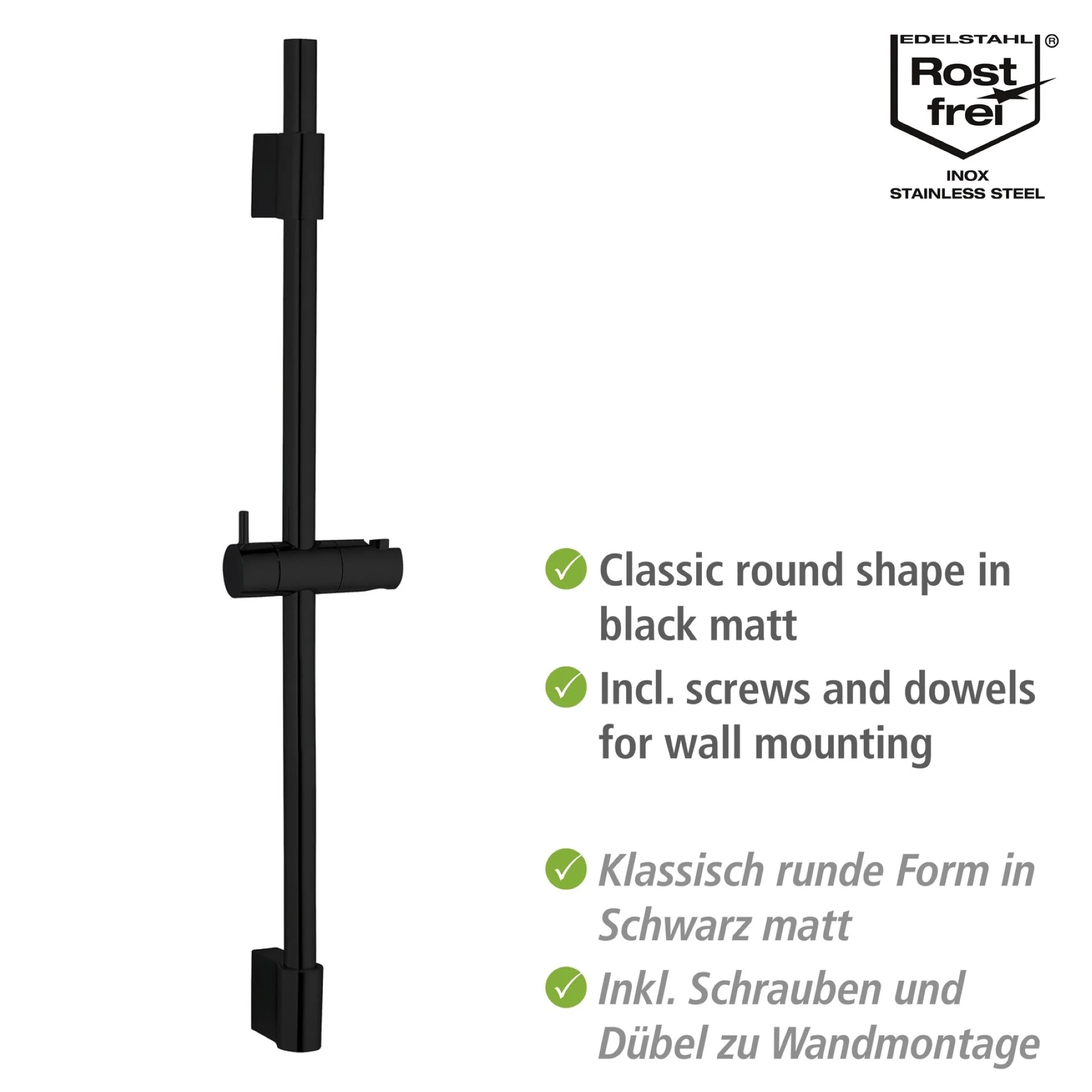 WENKO CLASSIC Duschstange 70 cm, Schwarz