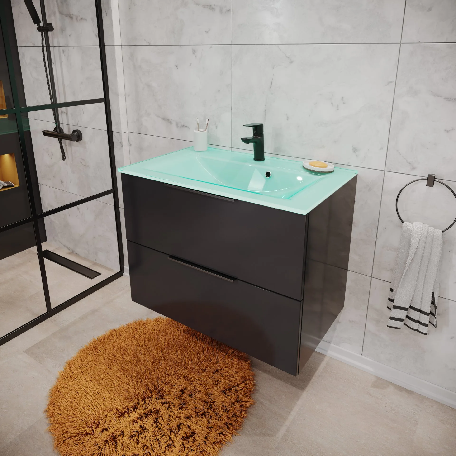 FACKELMANN Waschbecken 80 cm breit, Mint, Glas
