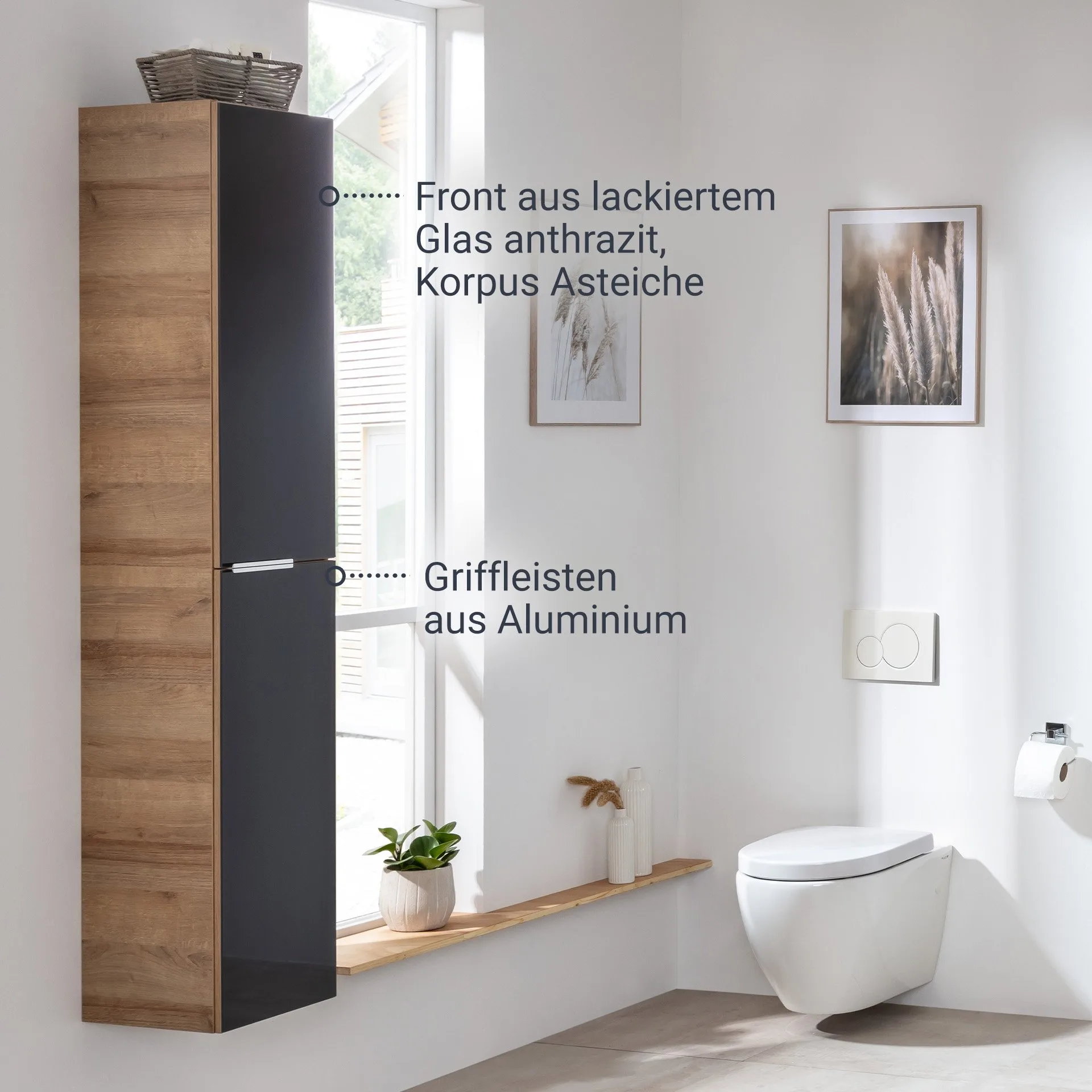 Fackelmann B.BRILLANT Hochschrank, 30 cm breit, Anthrazit Glas/Braun hell