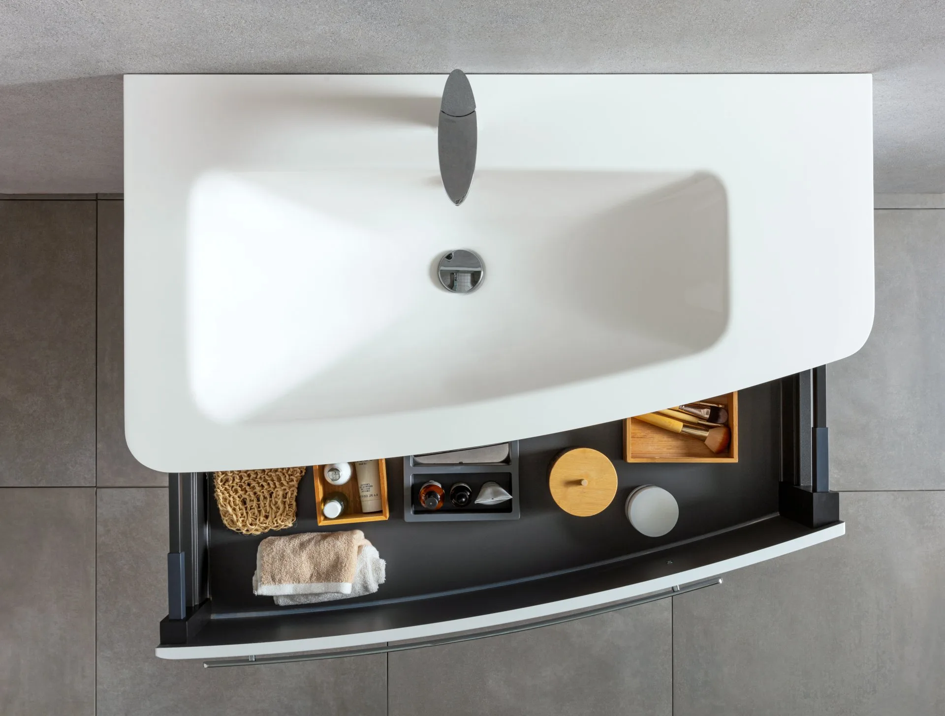 LANZET CLASSICO Waschbecken mit Unterschrank 100 cm breit, Weiß, Waschbecken Gussmarmor Grau
