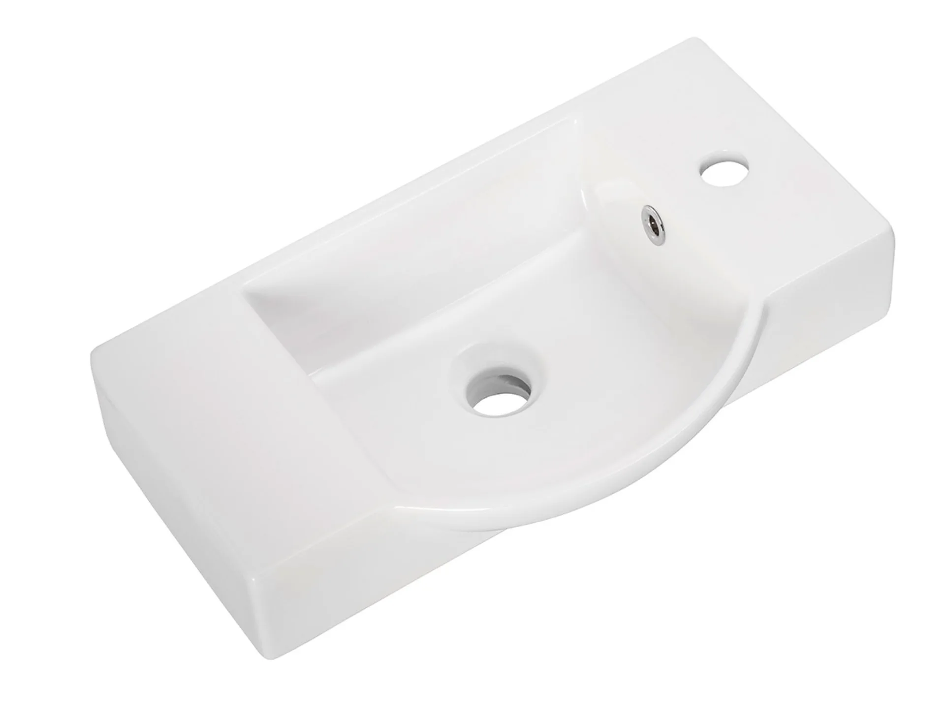 FACKELMANN SBC B.PERFEKT Gäste WC Waschtisch Set 55 cm breit, Anthrazit Holzoptik, Waschbecken Keramik Weiß, Hahnloch rechts