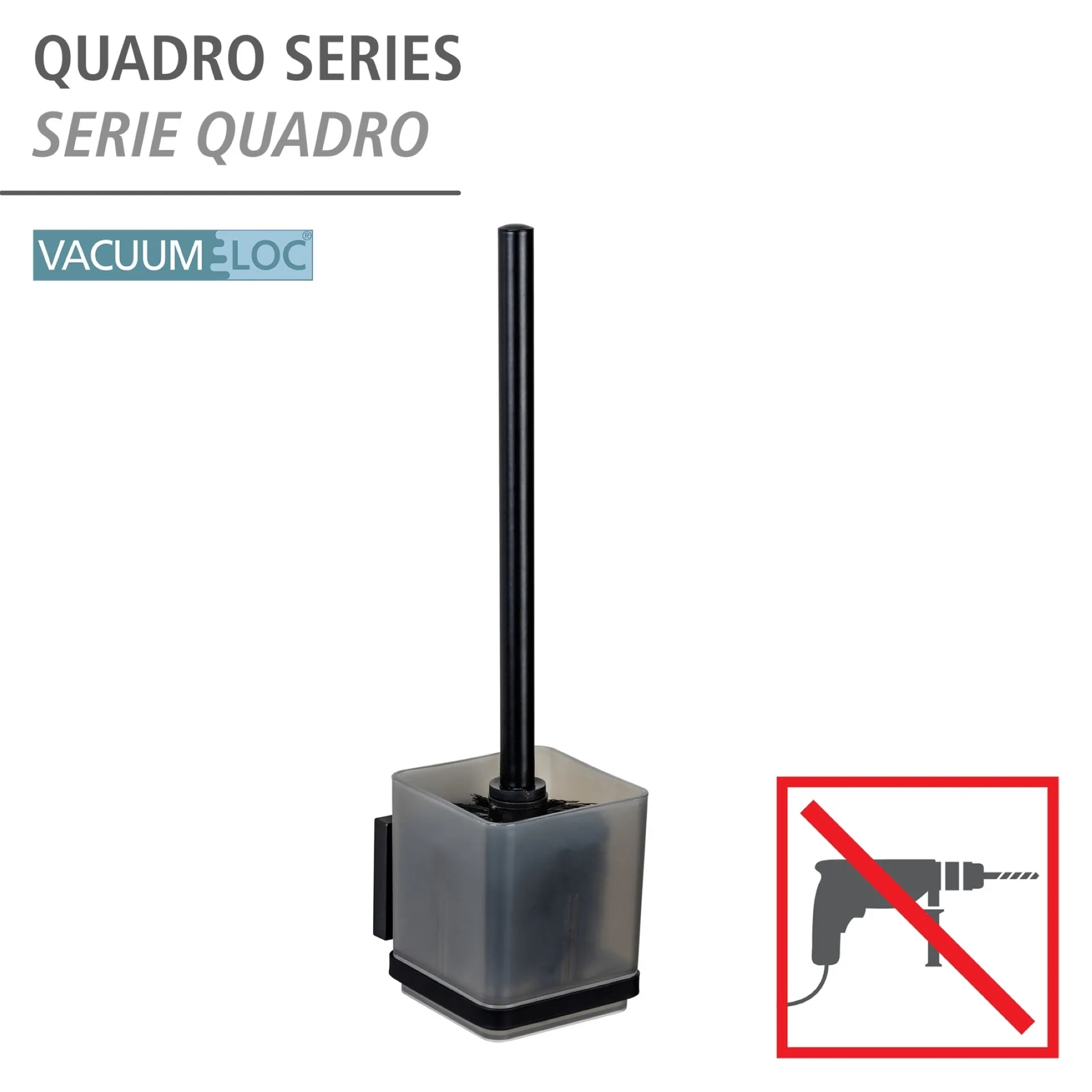 WENKO QUADRO WC-Garnitur, Schwarz, Befestigen ohne Bohren
