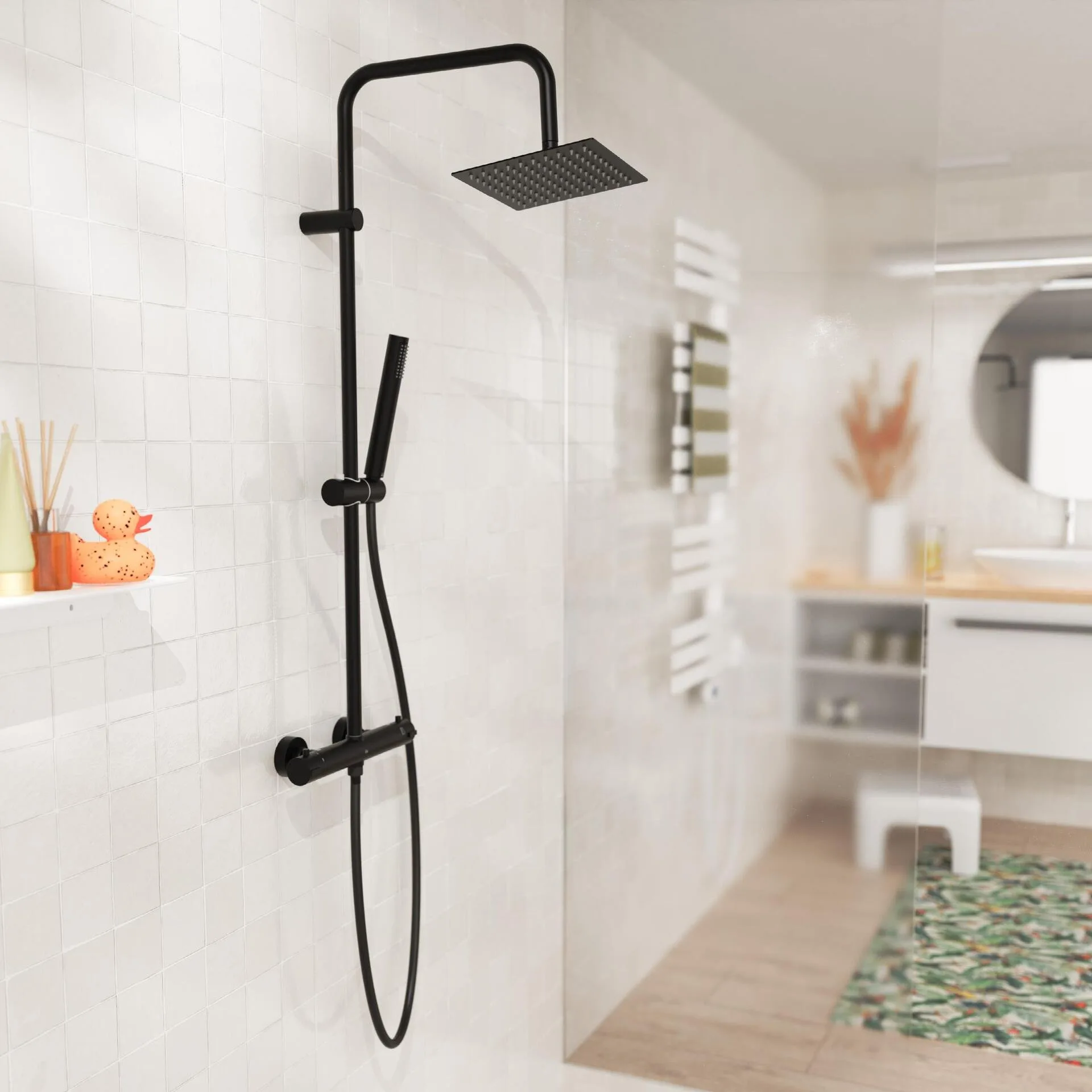 EISL SHOWERSTAR Überkopfbrause-Set, Schwarz matt, mit Thermostatarmatur