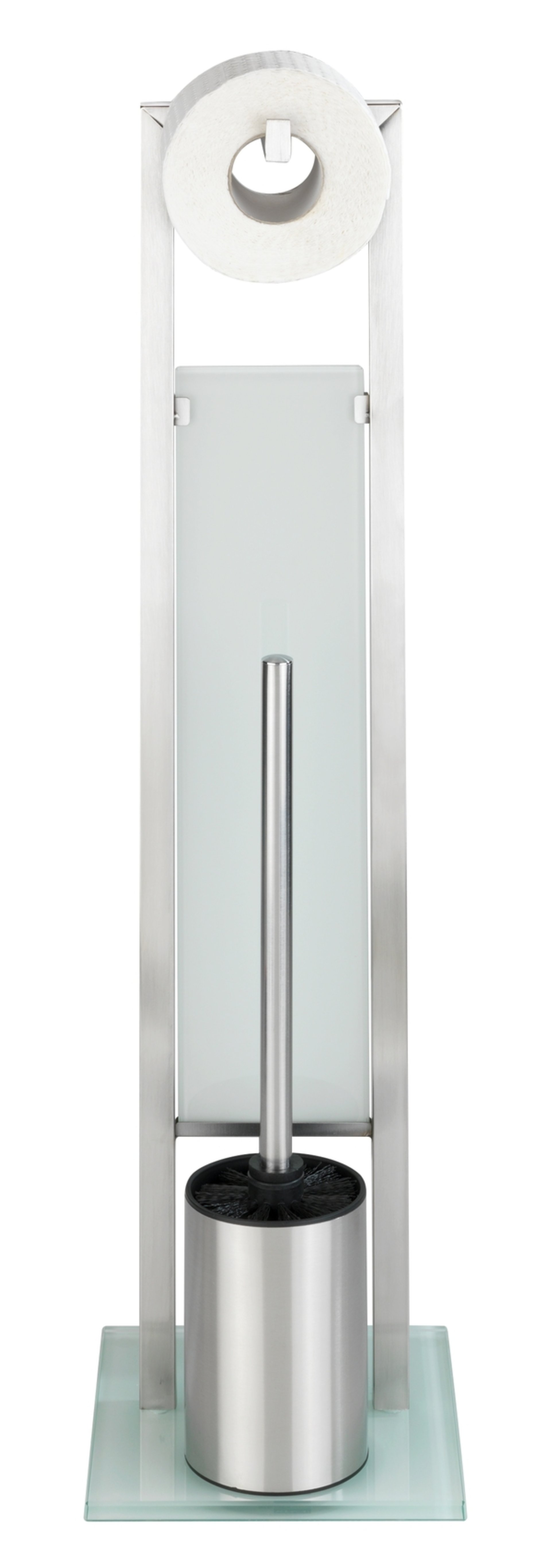 WENKO RIVALTA Toilettenpapierhalter, mit WC-Garnitur, inklusive Ersatzbürste, Edelstahl, stehend