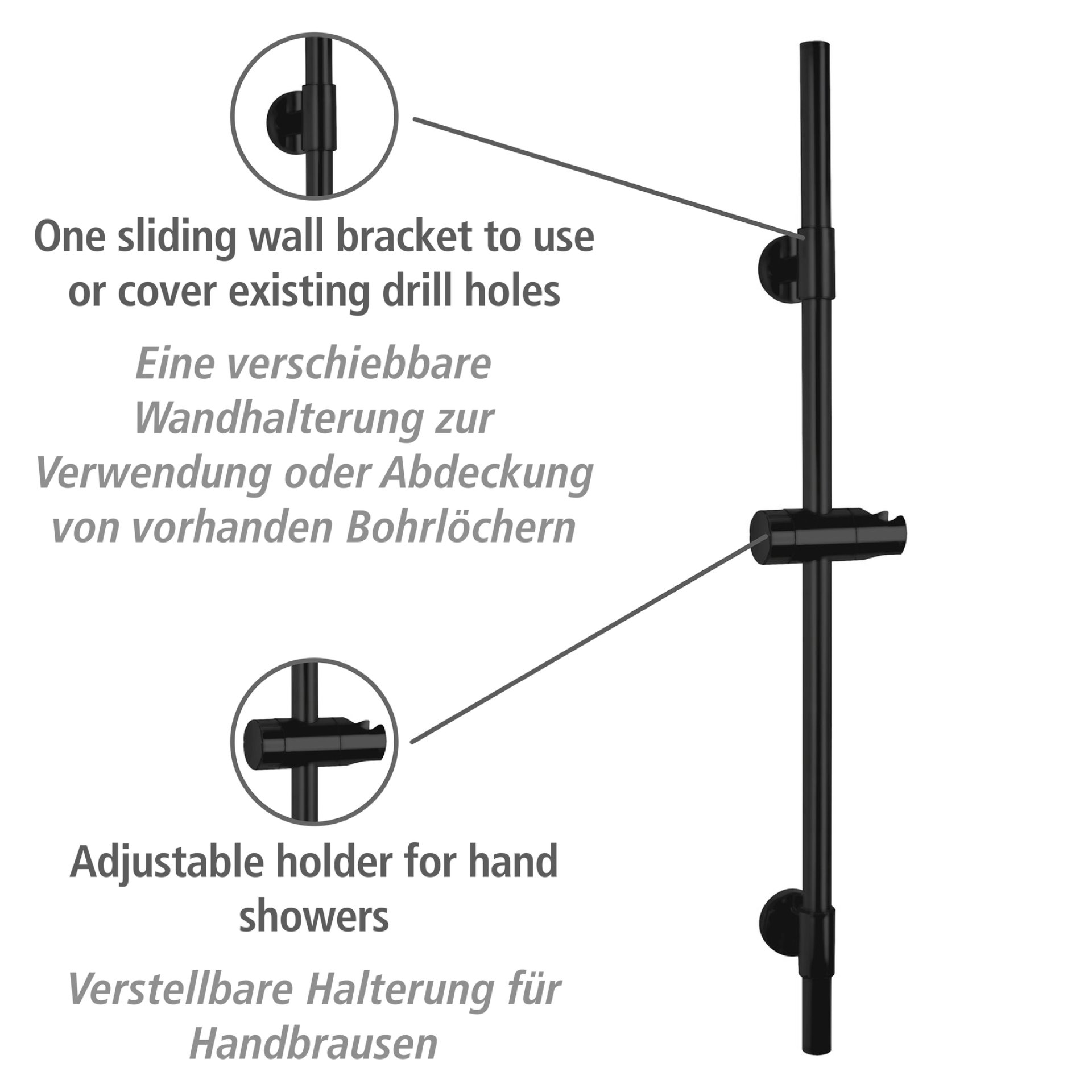 WENKO BASIC Duschstange 66 cm, Schwarz