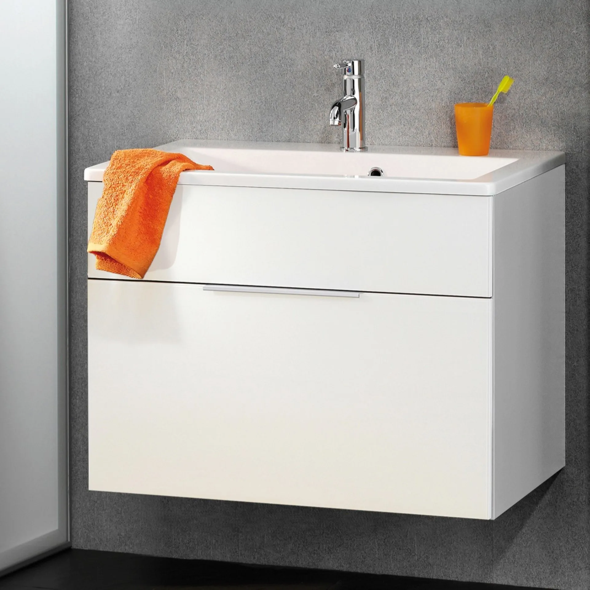 FACKELMANN KARA Waschbeckenunterschrank 80 cm breit, Weiß, 1 Schublade