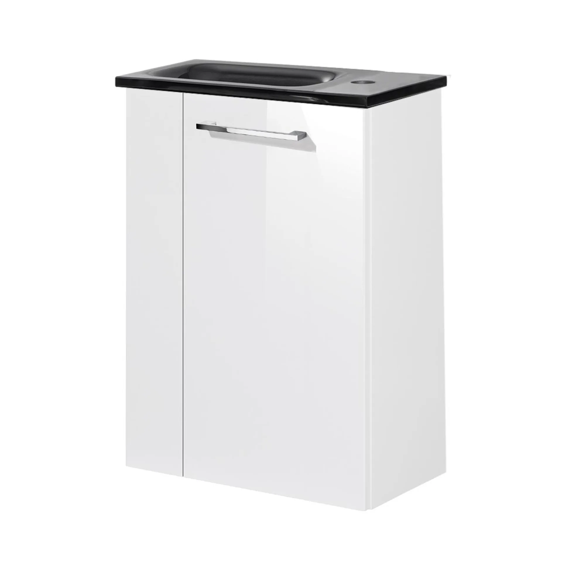 FACKELMANN SBC SCENO Gäste WC Waschtisch Set 45 cm breit, Weiß, Waschbecken Glas Anthrazit, Türanschlag rechts