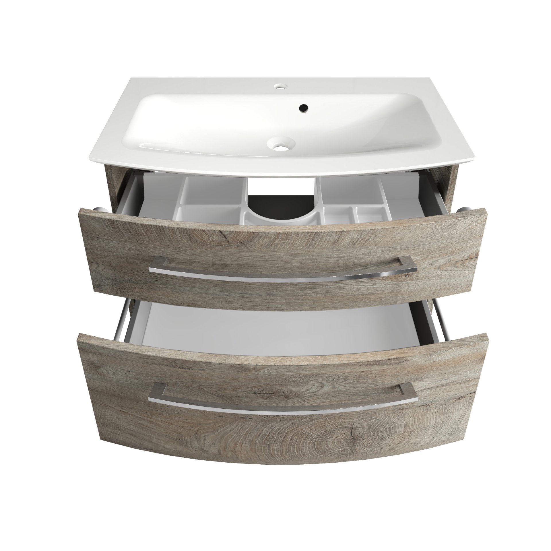 FACKELMANN B.STYLE Badmöbel Set 4-teilig, 83 cm breit, Braun + LED-Spiegelschrank + Hochschrank Türanschlag rechts