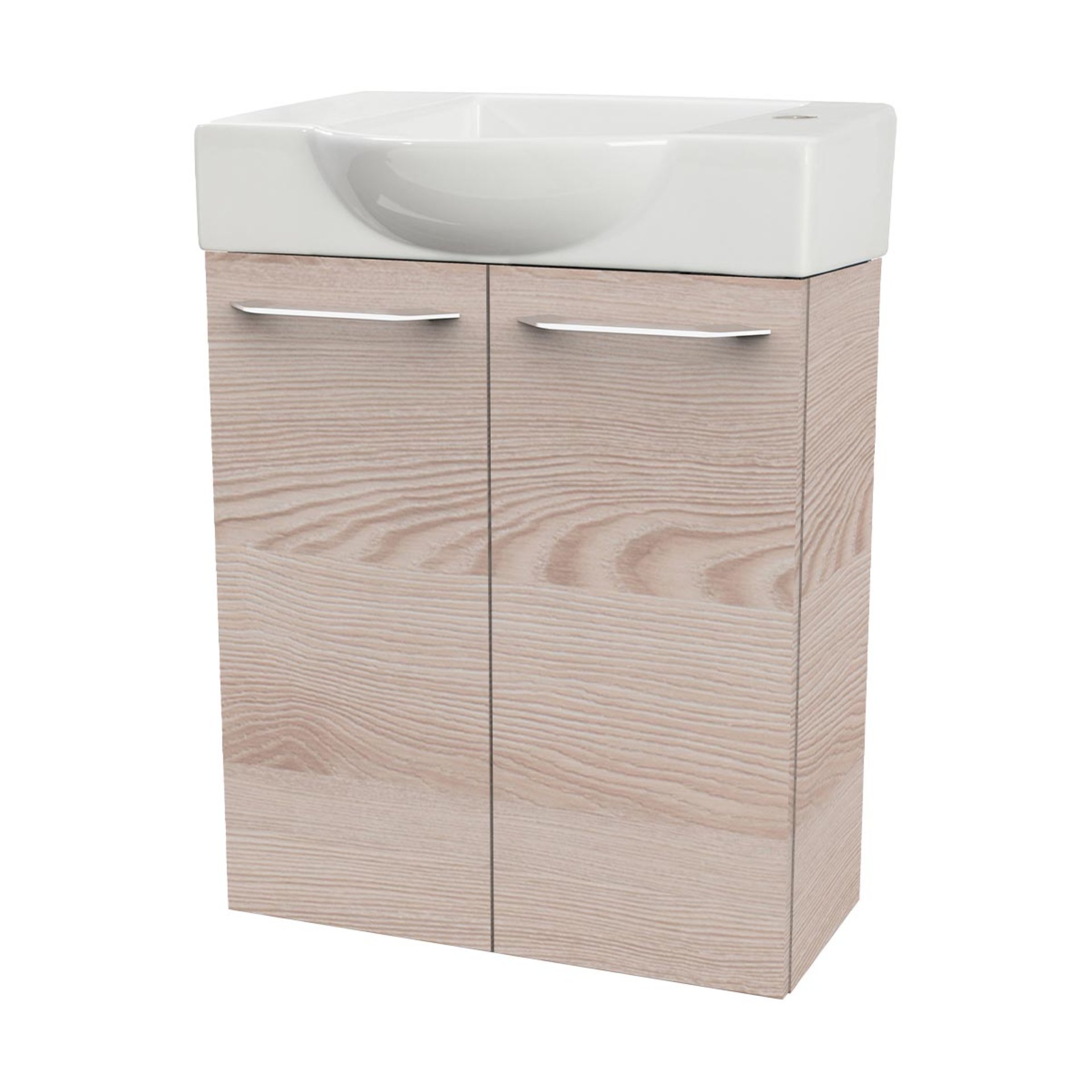 FACKELMANN SBC B.CLEVER Gäste WC Waschtisch Set 55 cm breit, Braun hell, Waschbecken Keramik Weiß, Hahnloch rechts