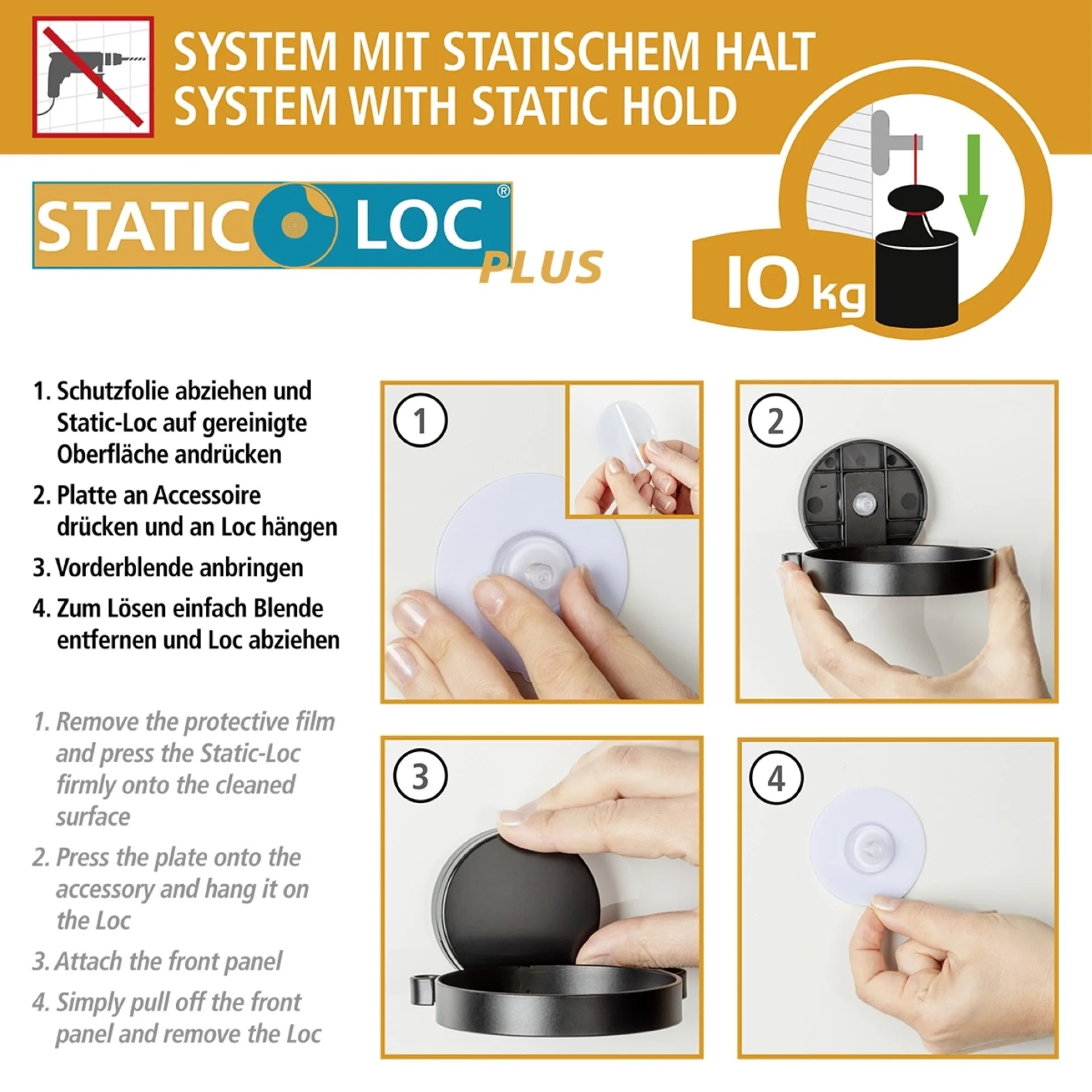 WENKO ALBA Duschablage, Schwarz/Braun, Befestigen ohne Bohren, Edelstahl/Bambus