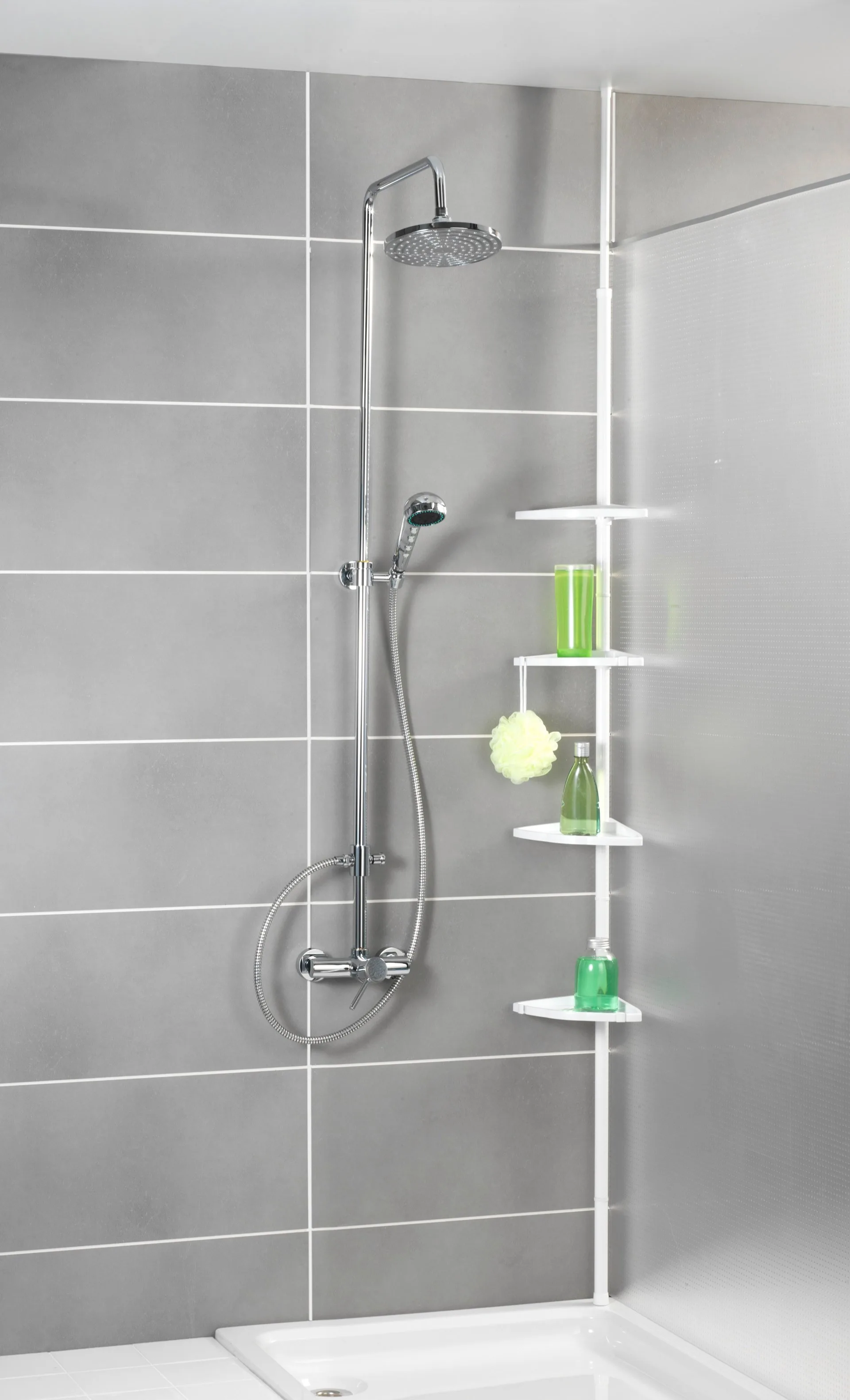 WENKO COMPACT Dusch Eckablage, Weiß, 4 Etagen, ausziehbar